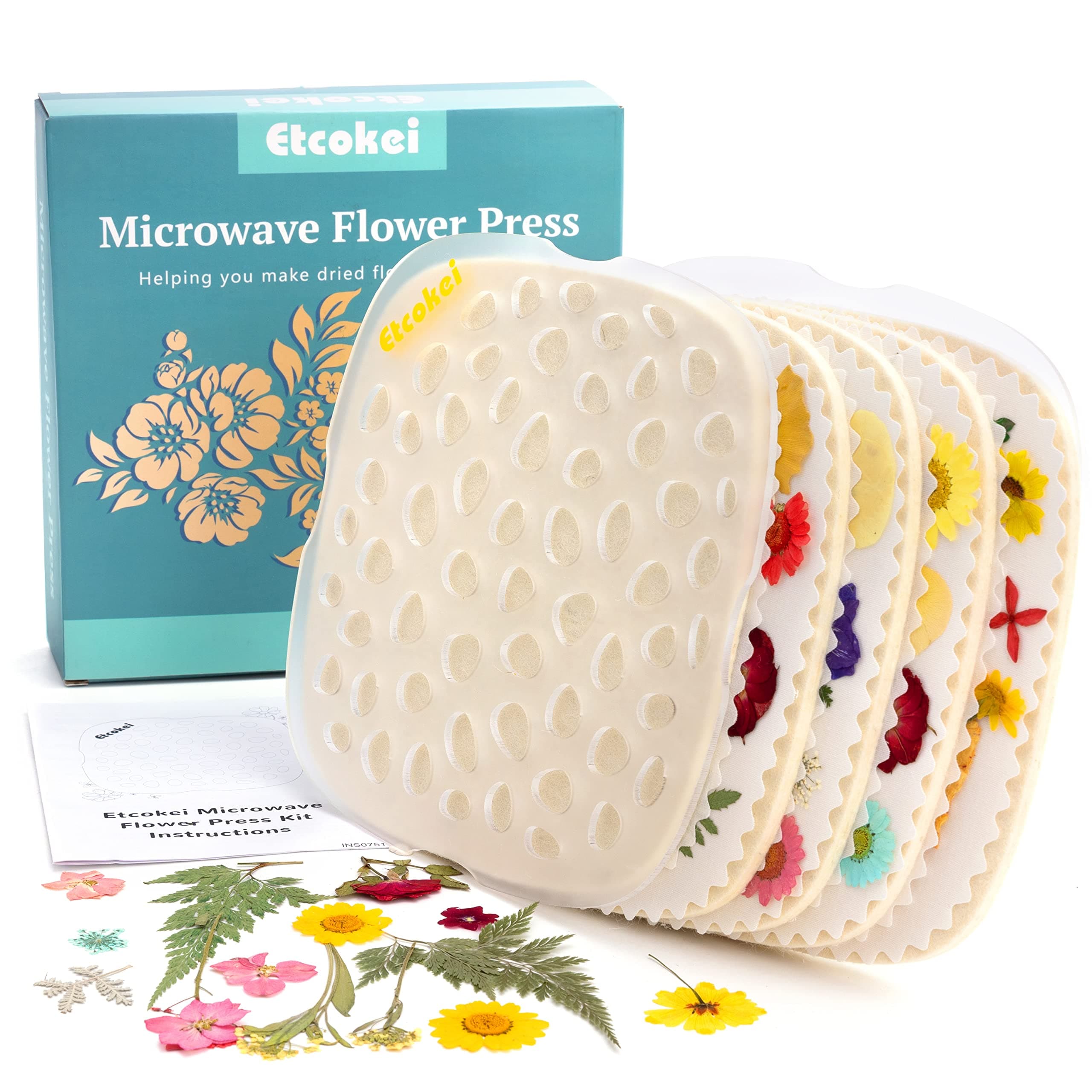Microwave Flower Press Kit - 4 Layer Quick Flower Pressing Tool, Great for Resin Arts, Scrapbooking, Nail Craft & DIY Arts - Adults & Kids