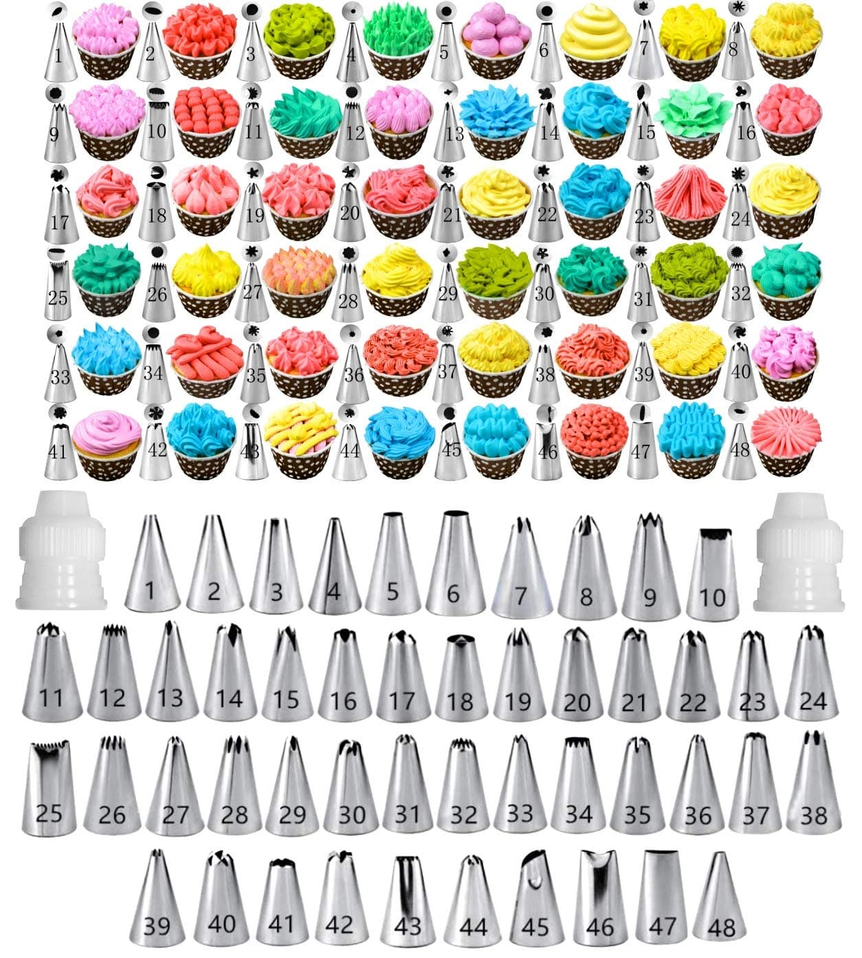 Cake Decorating Tips and Icing Piping Tips Coupler With 48pcs Piping Tips Instruction