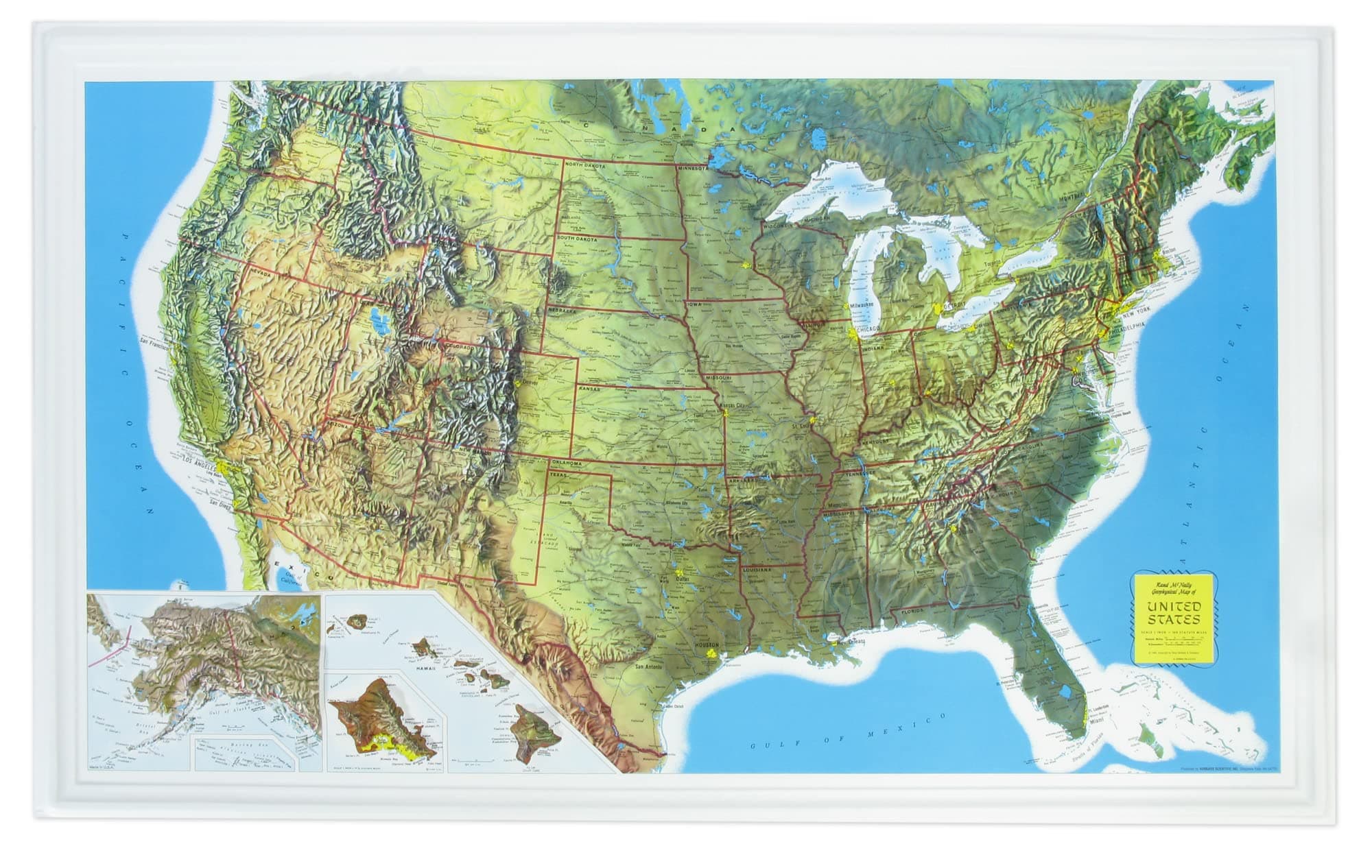 3D United States Raised Relief Map | Topographic USA Wall Map | 34.5" x 22" | Rand McNally x Hubbard Scientific | Vacuum-Formed Rigid Vinyl