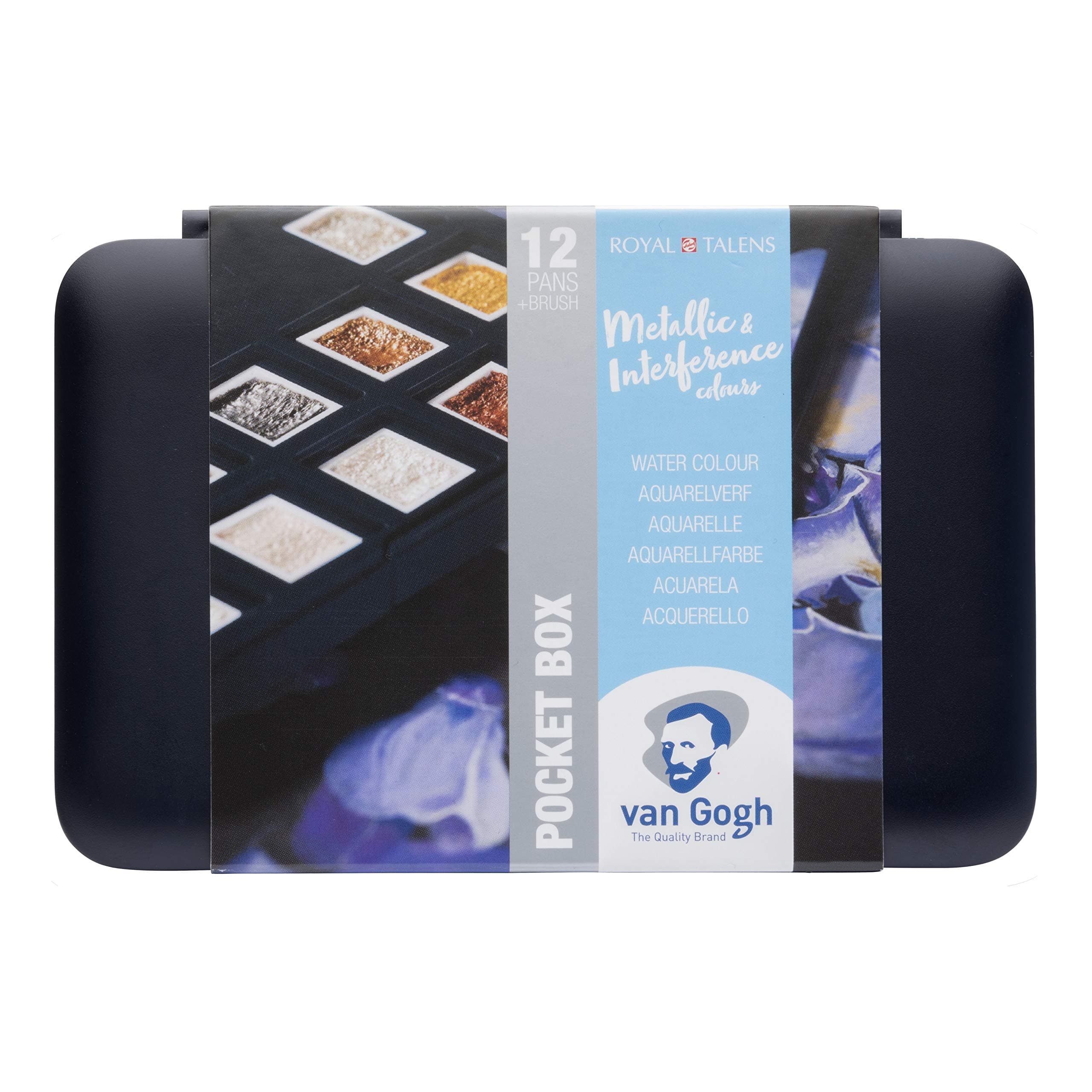 Van Gogh Watercolour Paint Set, Plastic Pocket Box, 12-Half Pan Specialty Metallic and Interference Colours Selection - Multicolour