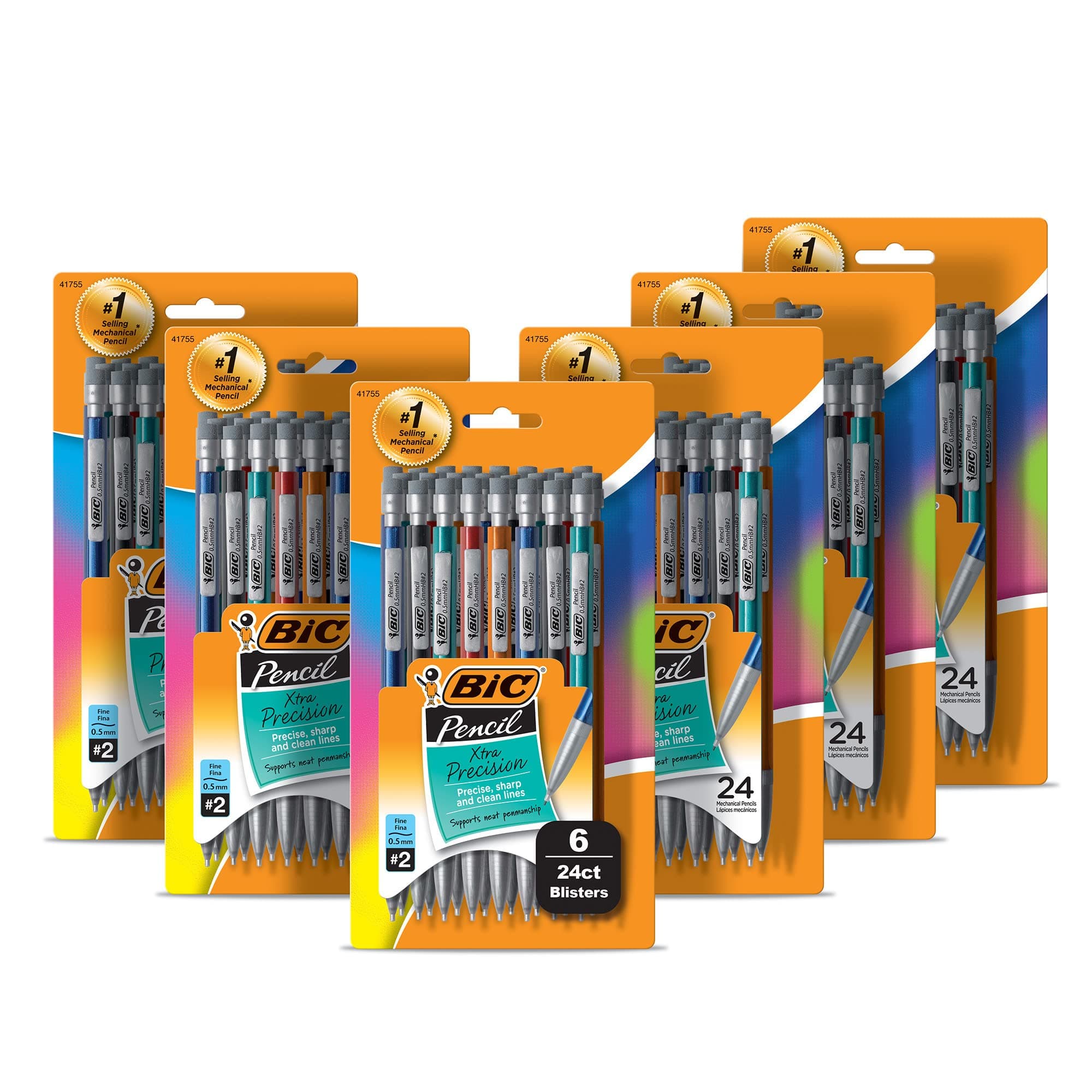 Xtra-Precision Mechanical Pencils with Erasers, Fine Point (0.5mm), Six 24-Count Packs Mechanical Drafting Pencil Set, 144 Pencils