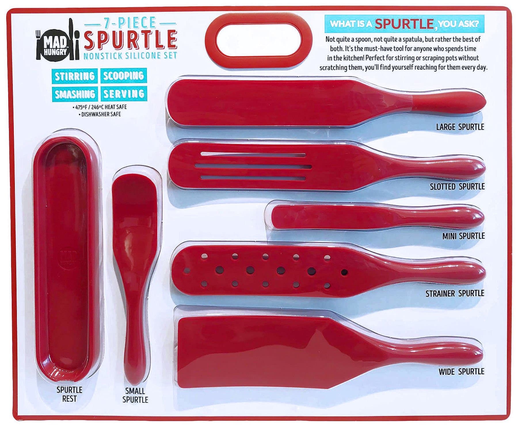 Mad Hungry 7-Piece Silicone Nonstick Spurtle Set (Red)