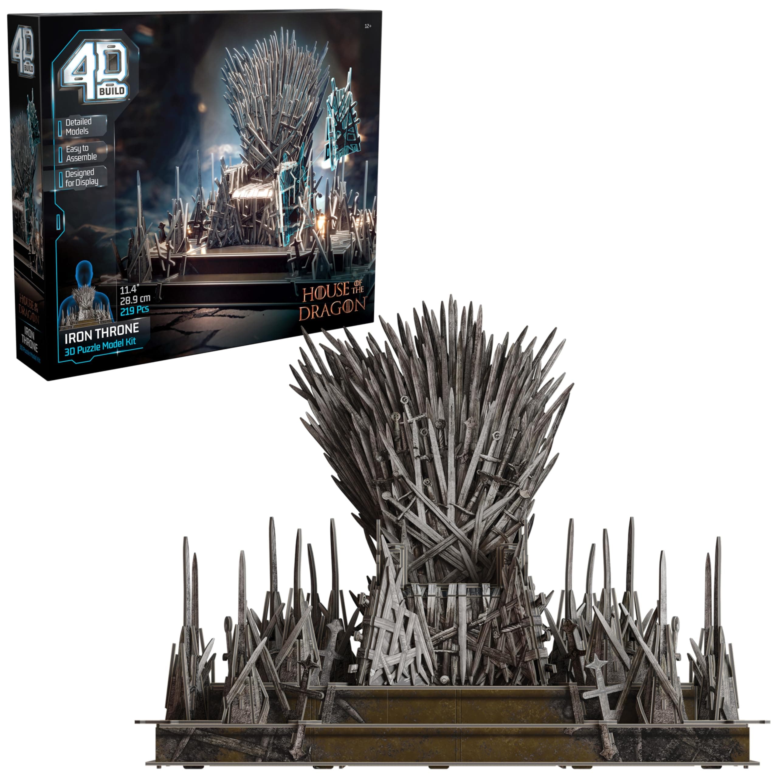4D Build, Game of Thrones Iron Throne 3D Model Kit, GOT Collectibles & Desk Décor, Adult Puzzles for Fantasy Book GOT Fans, 3D Puzzles for Adults & Teens, 219 Pieces, for Ages 12 & Up