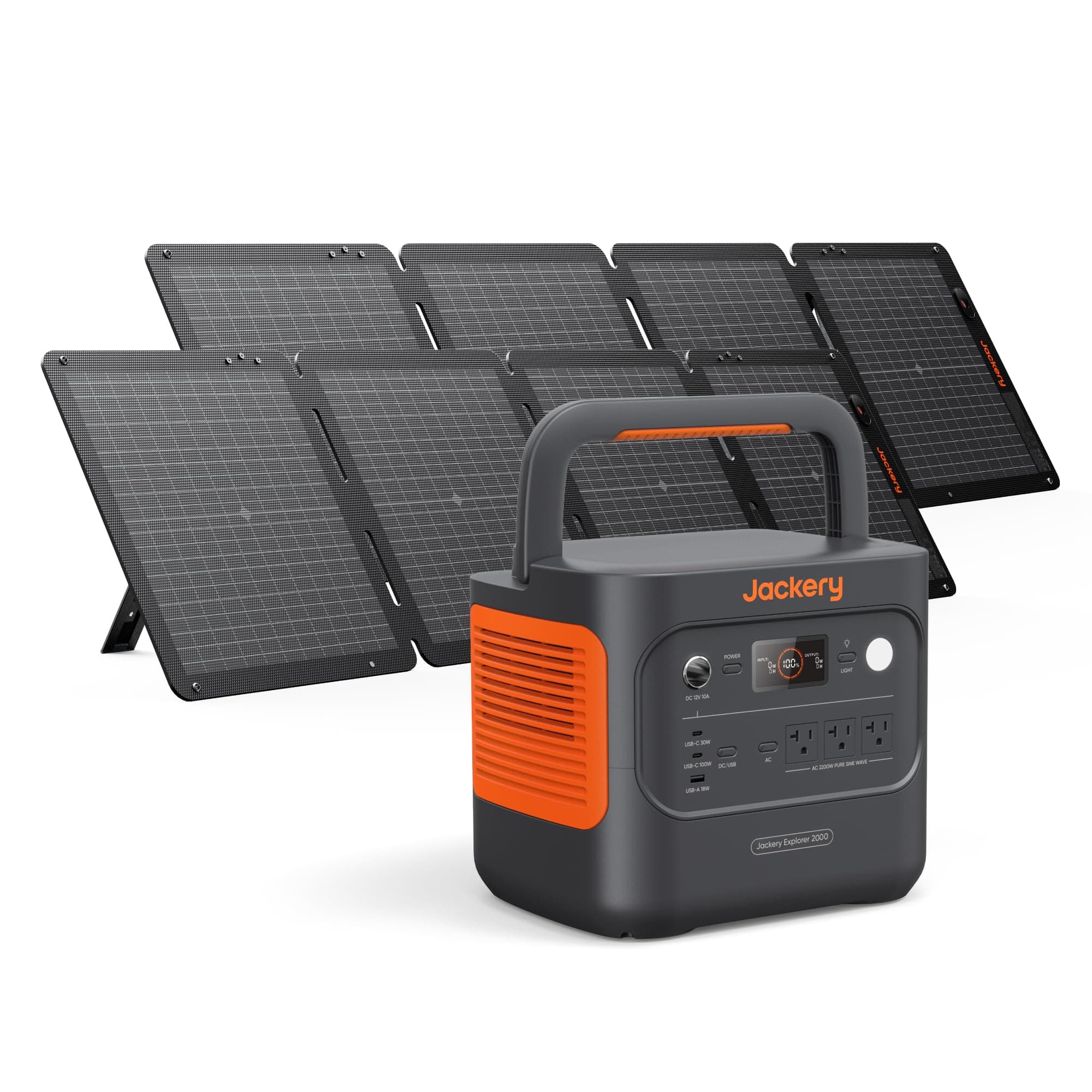 - Explorer 2000 v2 Power Station and 2 * 100W Solar Panels, 2042Wh LiFePO4 Home Backup Battery, 2200W Solar Generator, USB-C PD 100W Fast Charging for Emergencies, Power Outages, Camping