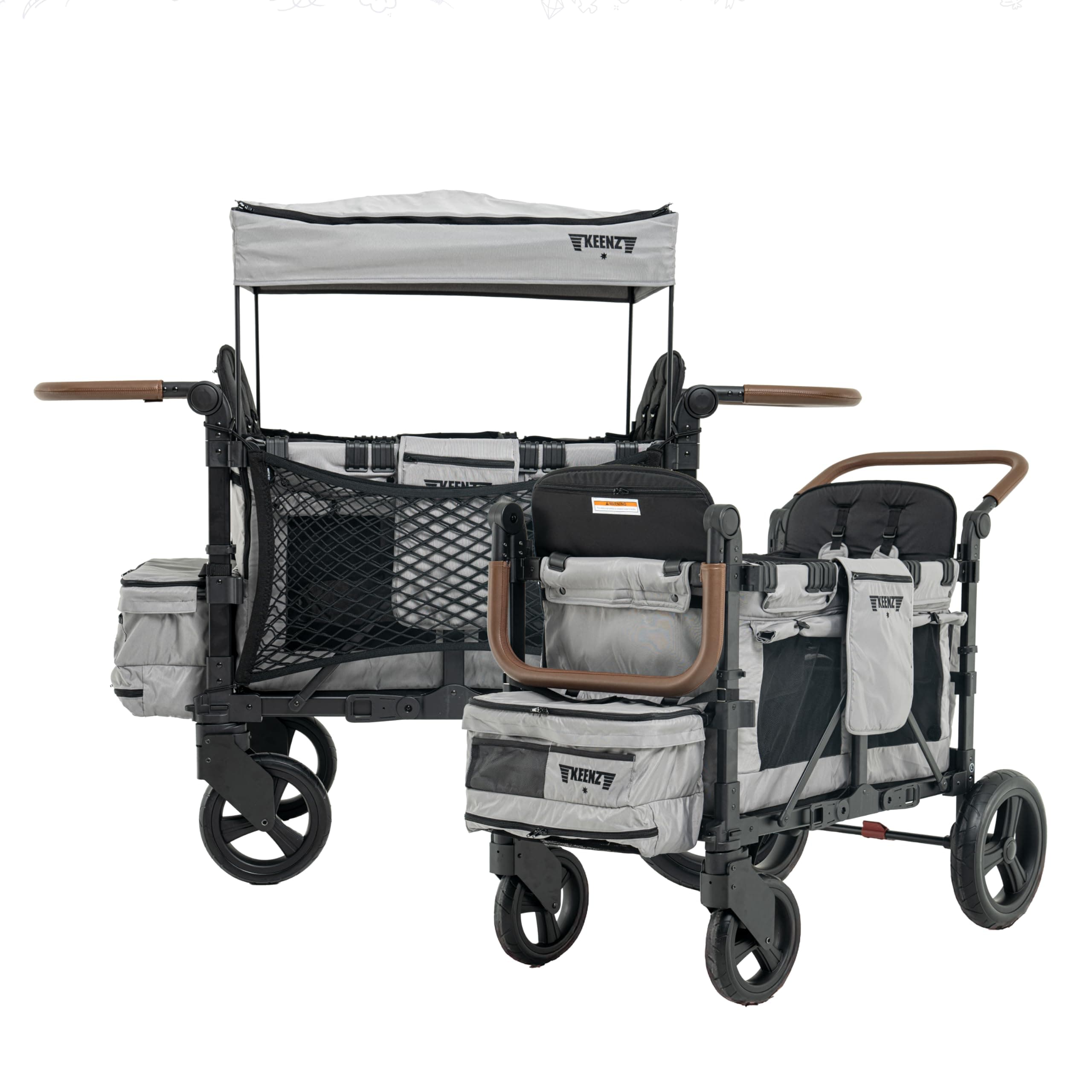 KEENZ XC 2.0 - Luxury Comfort Stroller Wagon | Foldable 2 Passenger Double Seater with Adjustable Canopy | Gray