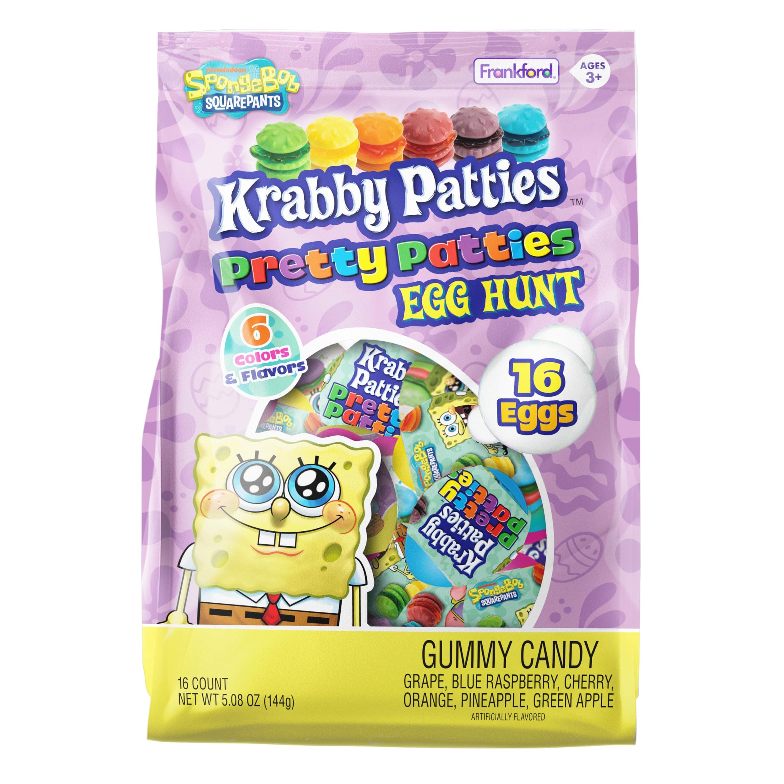 SpongeBob SquarePants Krabby Patties Easter Egg Hunt Mix, 16 Plastic Eggs with Gummy Candy, 5 Flavors, 5.08 oz, Easter Basket Fillers