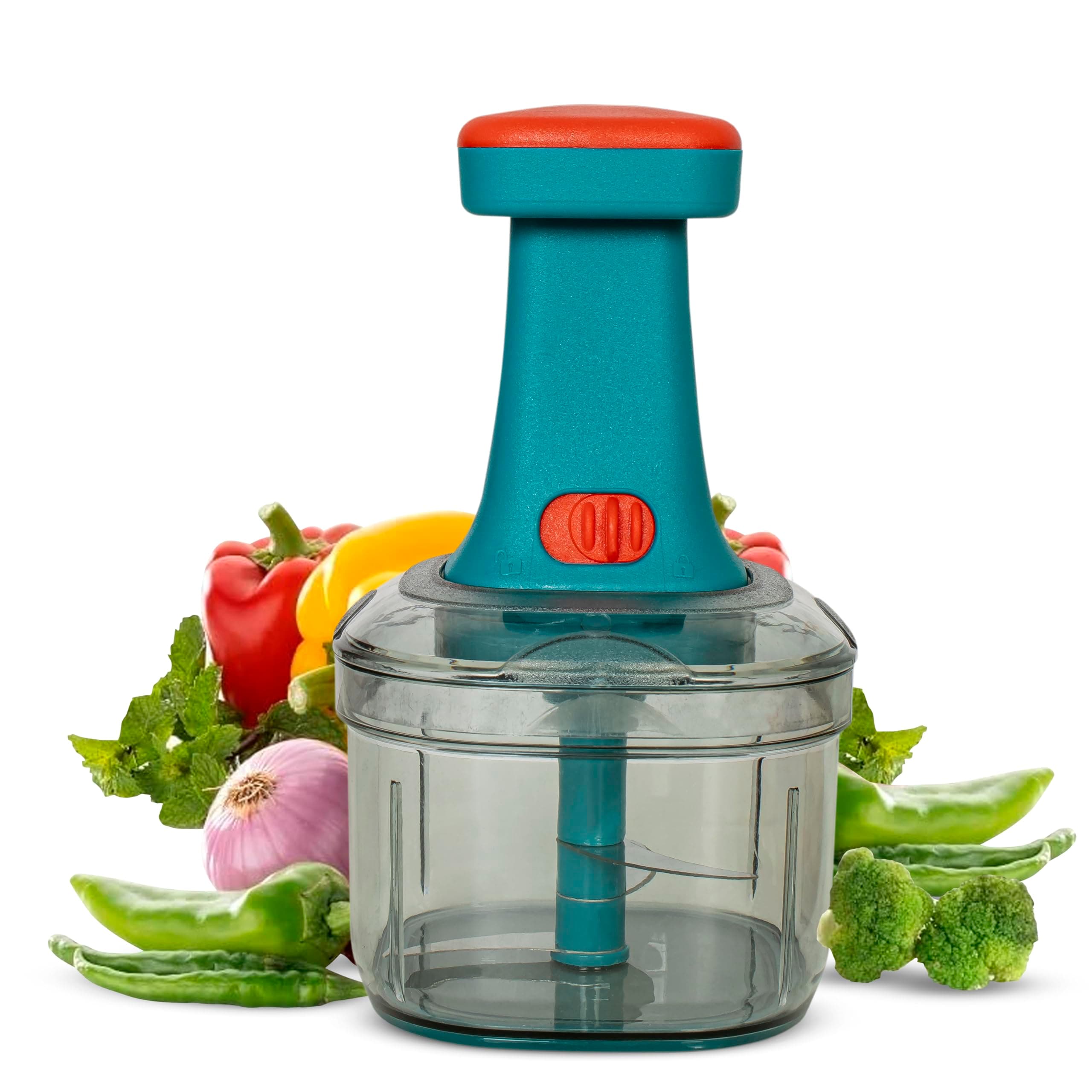 Manual Hand Press Push Chopper with 6 Blades for Effortless Chopping Vegetables & Fruits (Assorted, 650 ml, Plastic).