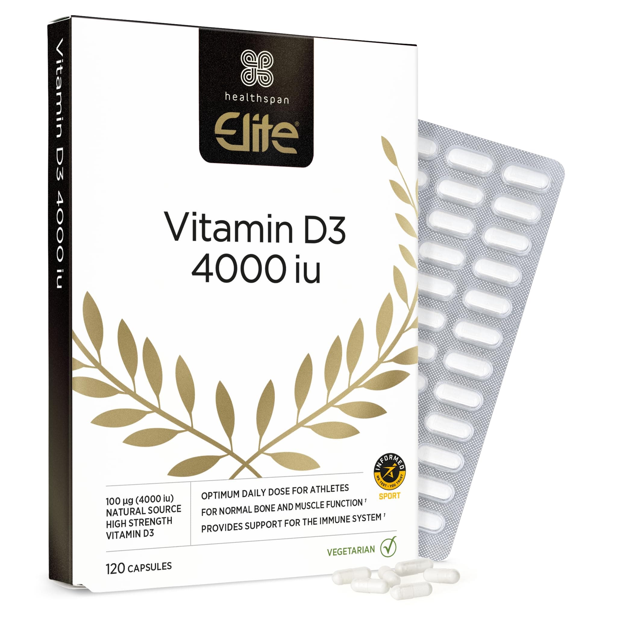 Vitamin D3 4,000iu | 120 Capsules | All Blacks Official Partner | Support Immune, Muscle & Bone Health | Optimal Dose to Overcome Deficiency | Informed-Sport Accredited | Vegetarian