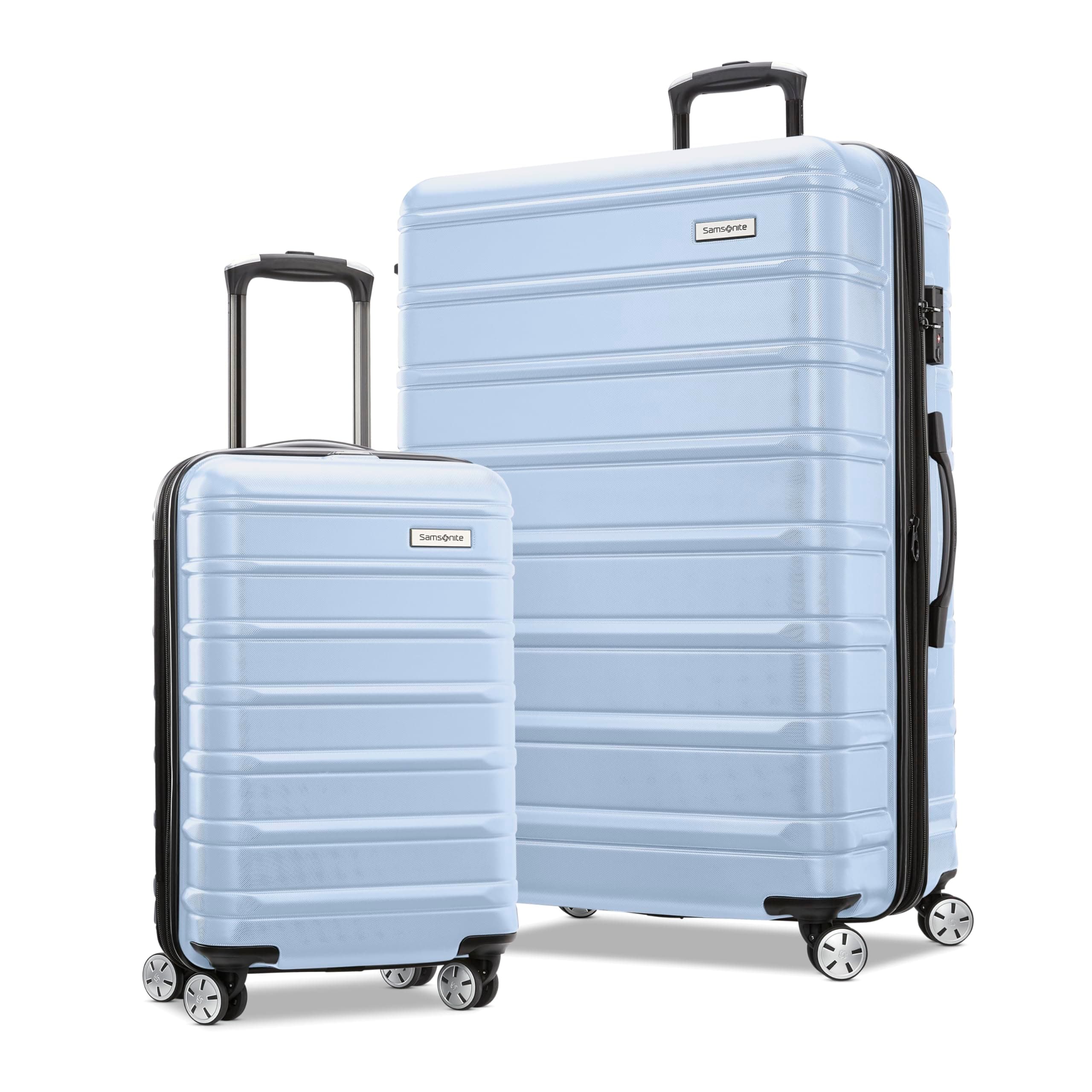 Omni 2 Hardside 2 Piece Set - Includes Global Carry-On & Large Checked Suitcases - 360° Dual Spinner Wheels - Integrated TSA Lock & Expansion - Amazon Exclusive - Pale Blue