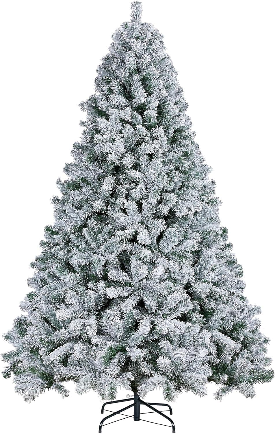 1.5M Christmas Tree, White Artificial Snow Flocked Pine Tree, Premium PVC Xmas Tree, with Solid Metal Stand&Premium Hinged, Ideal for Indoor Outdoor Ornaments Home Office Party Festival Decor