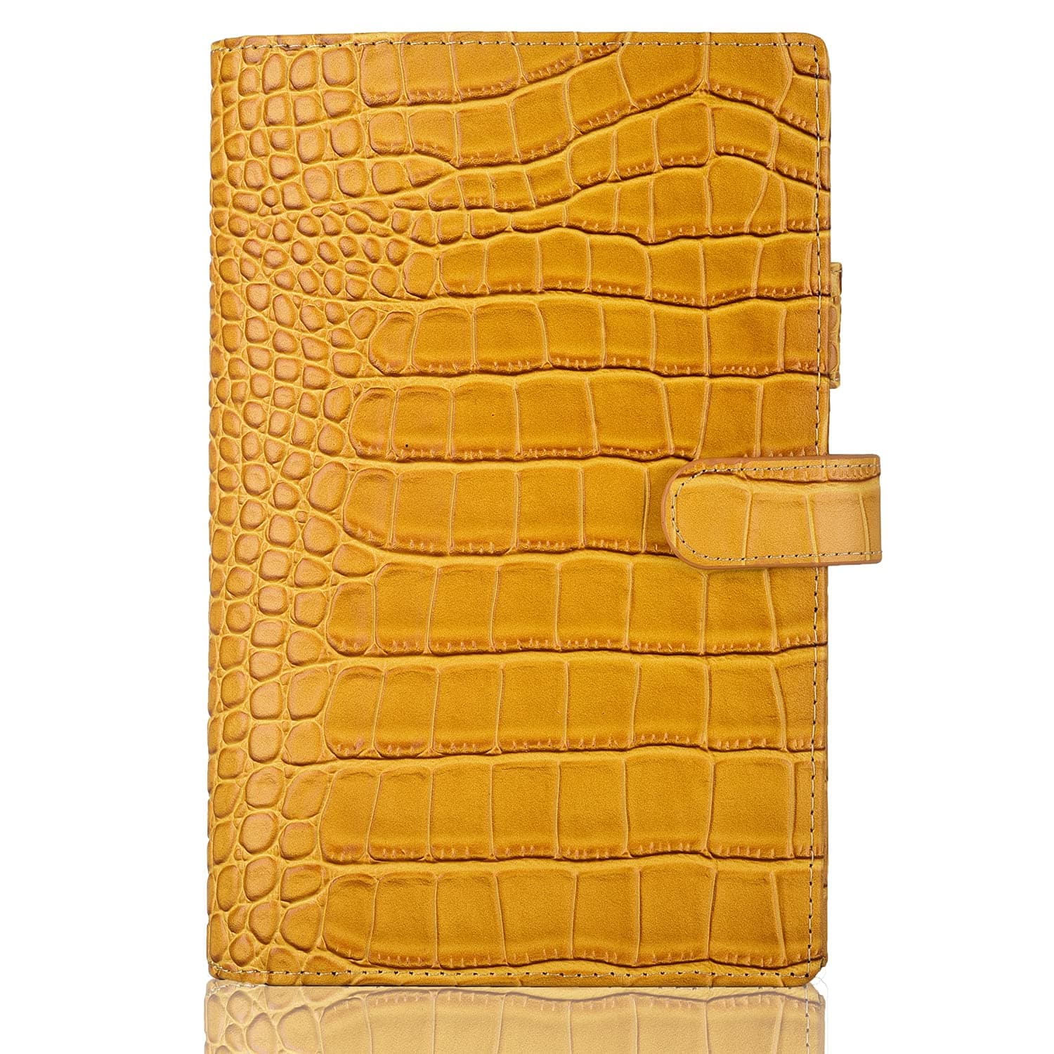 Genuine Leather b6 Planner Cover,Personal Organizer with Pen Loop,Card Slots,Zipper Pockets, Compatible with Most B6 size Planners notebooks (Croc-Yellow)