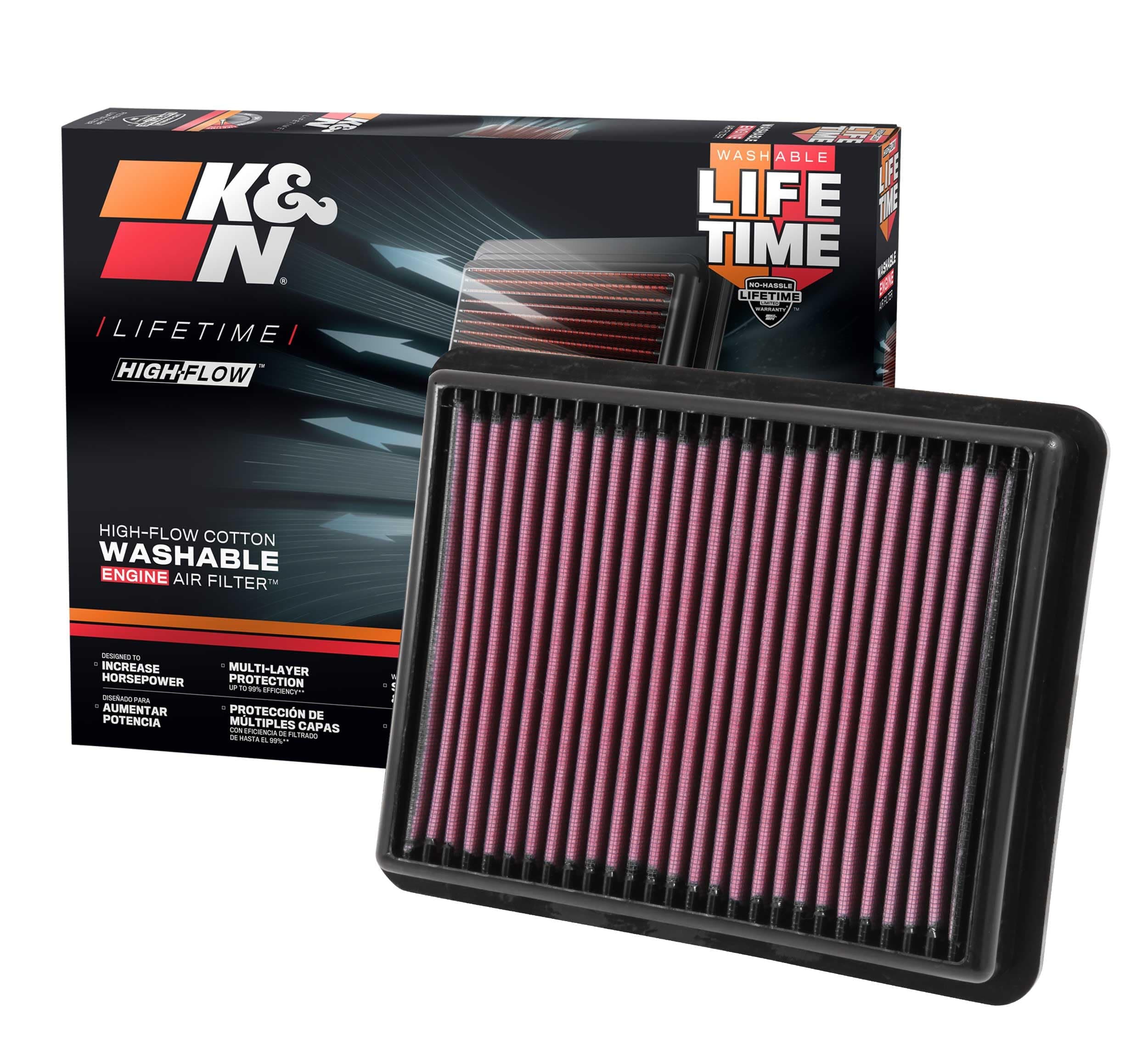 K&N High-Flow Original Lifetime Engine Air Filter: Increase Power: Premium, Washable: Compatible with 2012-2023 MAZDA: 3, 6, CX-5, CX-8, CX-9, 33-3024