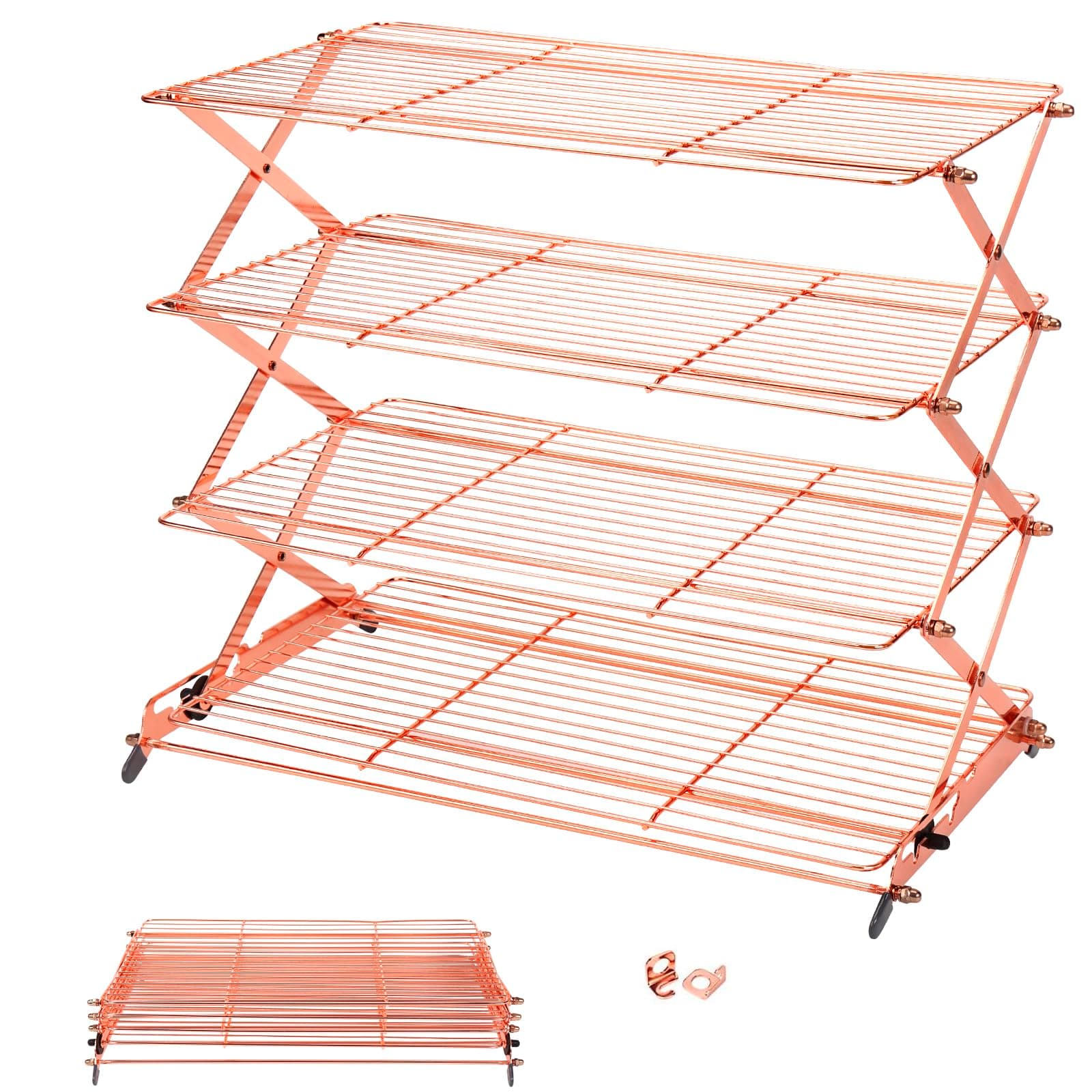 Geesta 2/3/4-Tier Collapsible Cooling Rack with Adjustable 3 Setting Design Stackable Cooling Roasting Cooking for Cookies Baking - Copper Cooking Utensils