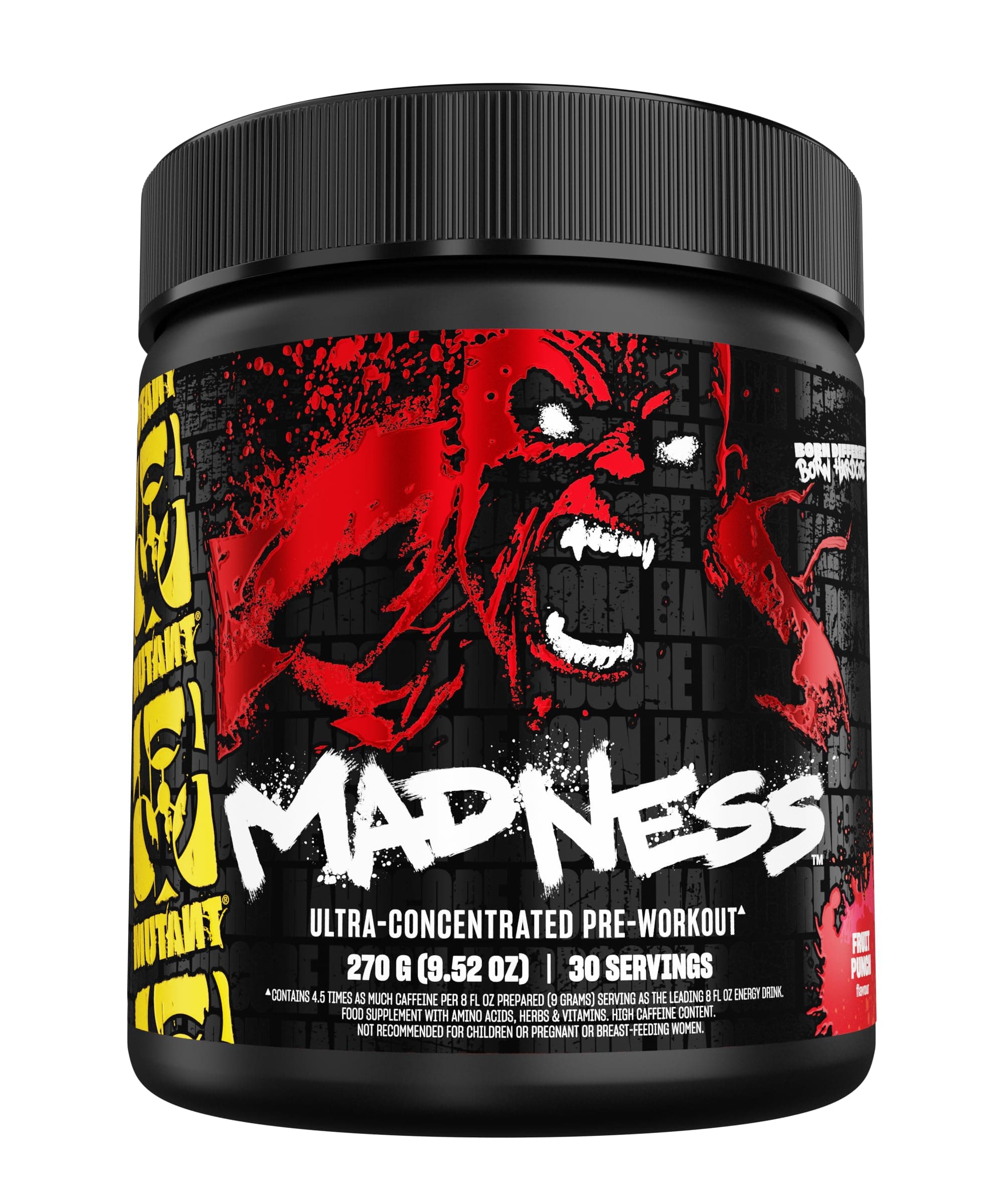 Mutant Madness | Pre Workout Powder Performance and Pump Blend Includes L-Citrulline, Beta-Alanine, Taurine, L-Tyrosine | 270G (9.52 OZ) 30 Serving | Fruit Punch