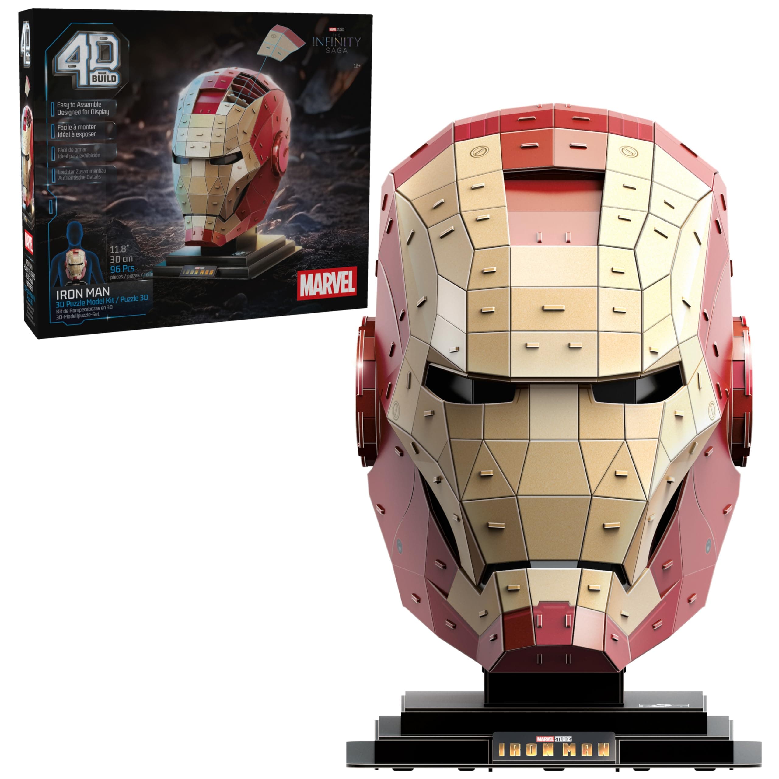 Marvel Iron Man 3D Puzzle Model Kit with Stand 96 Pcs | Iron Man Helmet Desk Decor | Building Toys | 3D Puzzles for Adults & Teens 12+