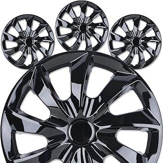 17" Premium Universal Wheel Rim Covers – Set of 4 Black Lacquer Hubcaps,ABS&PC Material Hub Protection Accessory,Snap-on Replacement Caps for Car,Pickup Truck,SUV - 17 Inch Black Lacquer