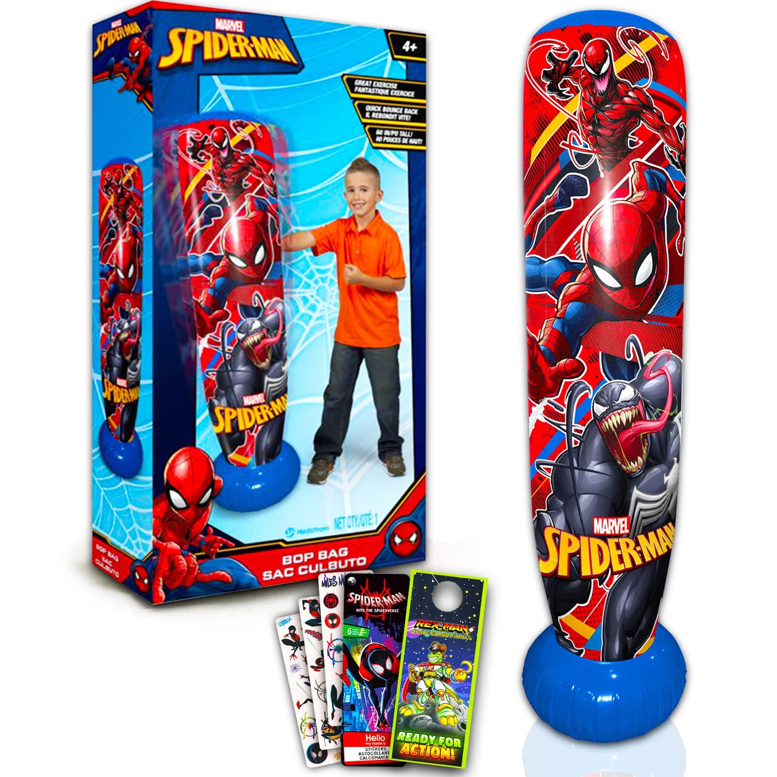 Store Spiderman Bop Bag for Kids - Bundle with Spiderman Punching Bag for Outdoor Play Plus Spiderman Stickers and More (Marvel Punching Bag for Kids)