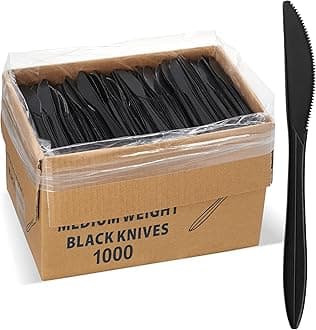 ELEGANT DISPOSABLES 1,000 Plastic Knives Bulk Black Medium Weight Silverware Plastic Cutlery Knife
