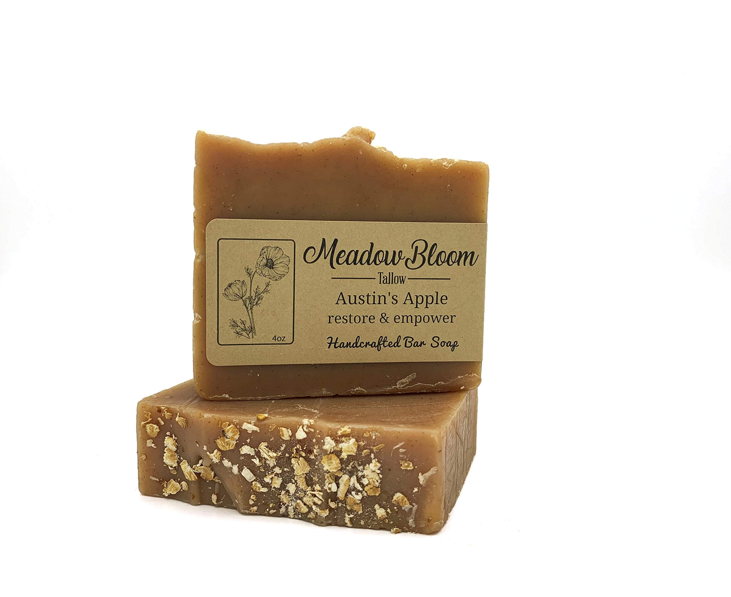 EST'D 2004 HC Meadow Bloom Tallow Bar Soap - Apple 2 Pack - Made with All Natural 100% Grass Fed Tallow Handmade Soap Bar - Great for Face or Body Soap