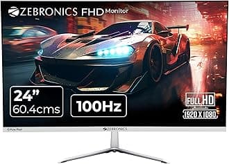 ZEBRONICS A24FHD LED Monitor, 24 inch (60.96cm), 250 nits, 100Hz, Slim Design, FHD, 1080p, Wall Mountable, HDMI, VGA, Ultra Slim Bezel, Metal stand, Built-in Speakers