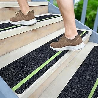 LifeGrip Anti Slip Traction Treads 10 Pack, 6" X 28" Glow in Dark Stripe, Best Grip Tape Grit Non Slip, Outdoor Non Skid Tape, High Traction Friction Abrasive Adhesive for Stairs Step
