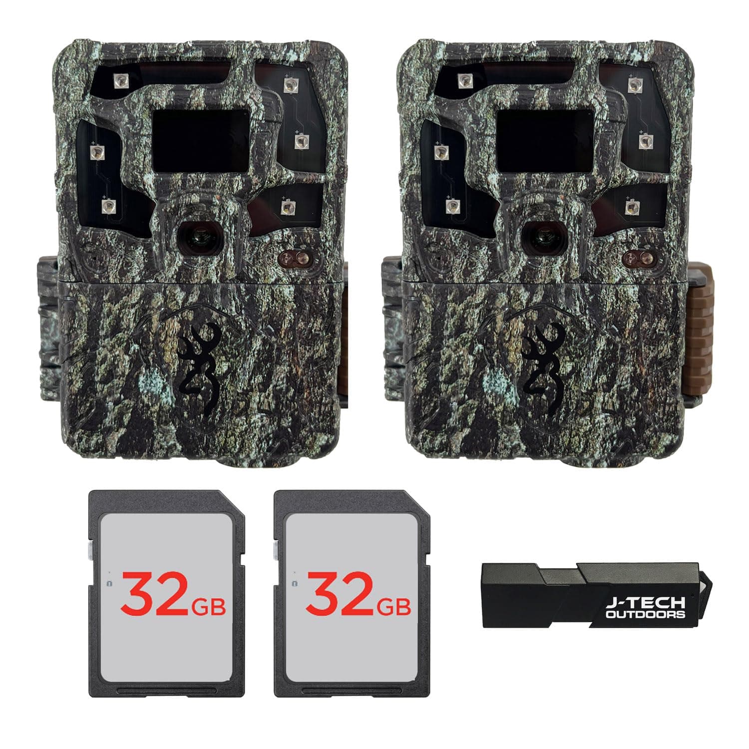 (2) Browning Strike Force Pro X 1080 Trail Game Camera Bundle Includes 32GB Memory Cards and J-TECH Card Reader (24MP) | BTC5PX1080