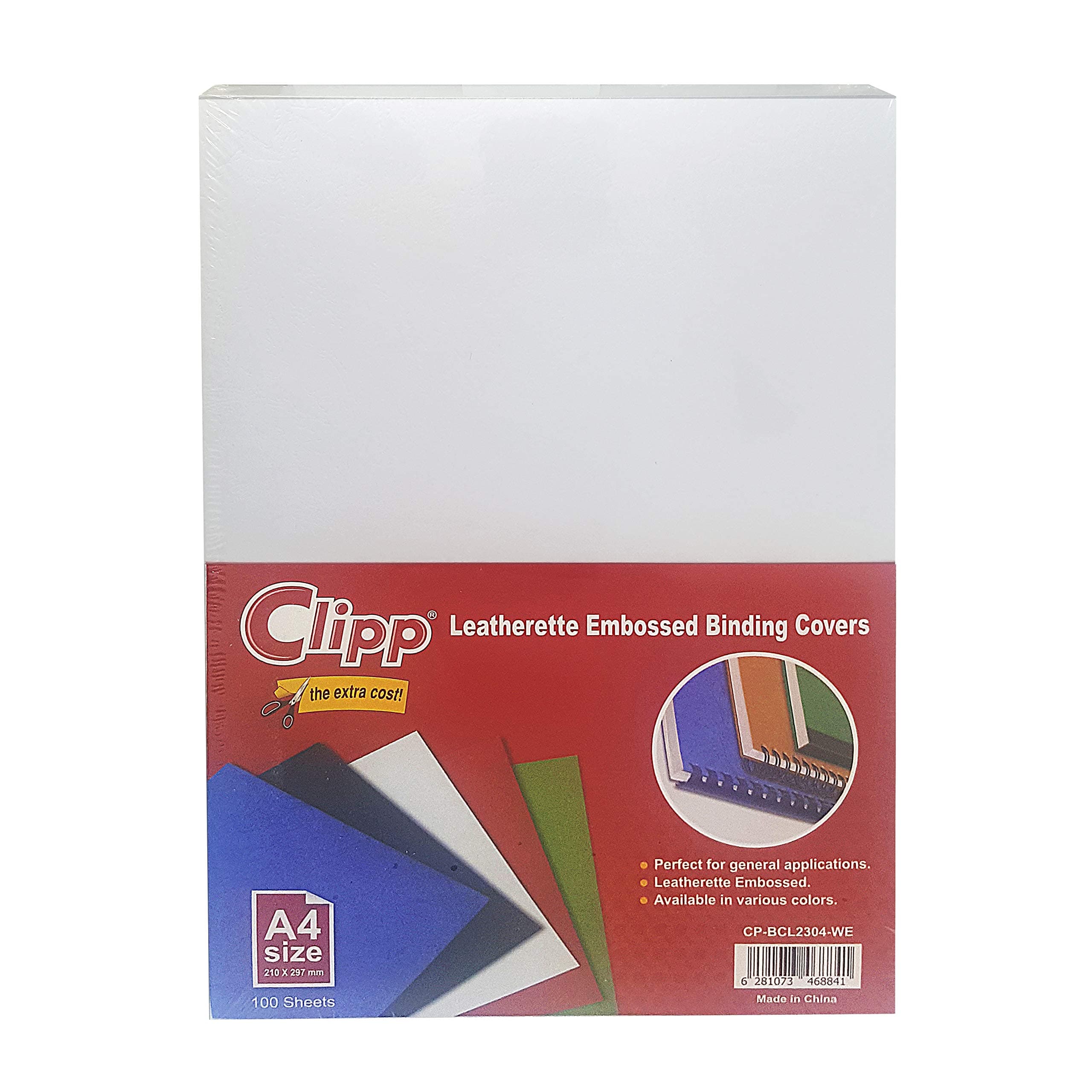 Clipp Leatherette Embossed Binding Cover 100 Pieces, A4 Size, White