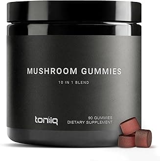 Toniiq Mushroom Gummies - Ultra High Potency 10:1 Extract with Lion’s Mane, Chaga & Reishi - Powerful 10-Mushroom Blend - Third-Party Lab Tested - 90 Gummies