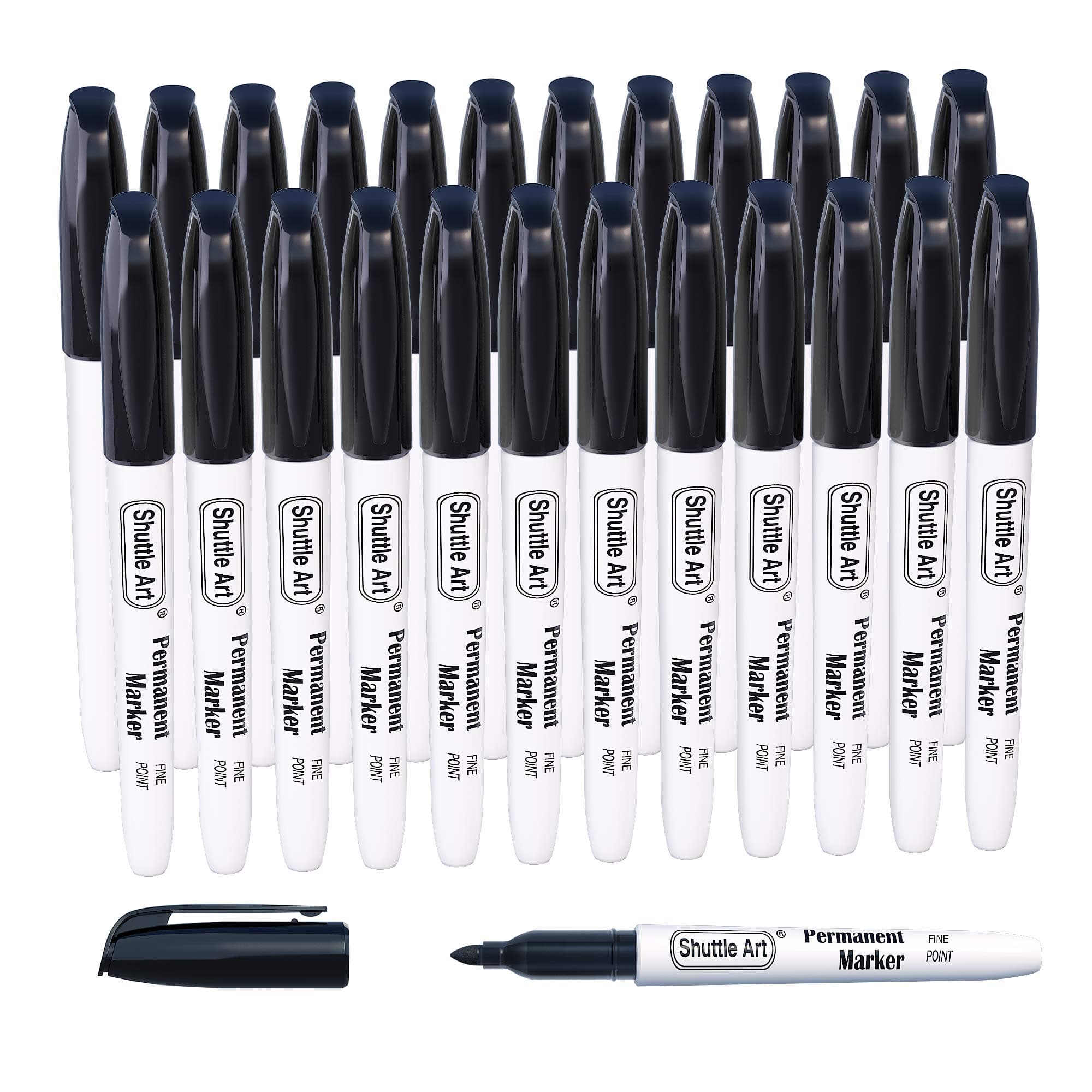 Black Permanent Markers, 24 Pack Fine Point Permanent Marker Pens Set, Perfect on Plastic, Wood, Stone, Metal and Glass for Doodling, Colouring, Marking, Office School Supplies