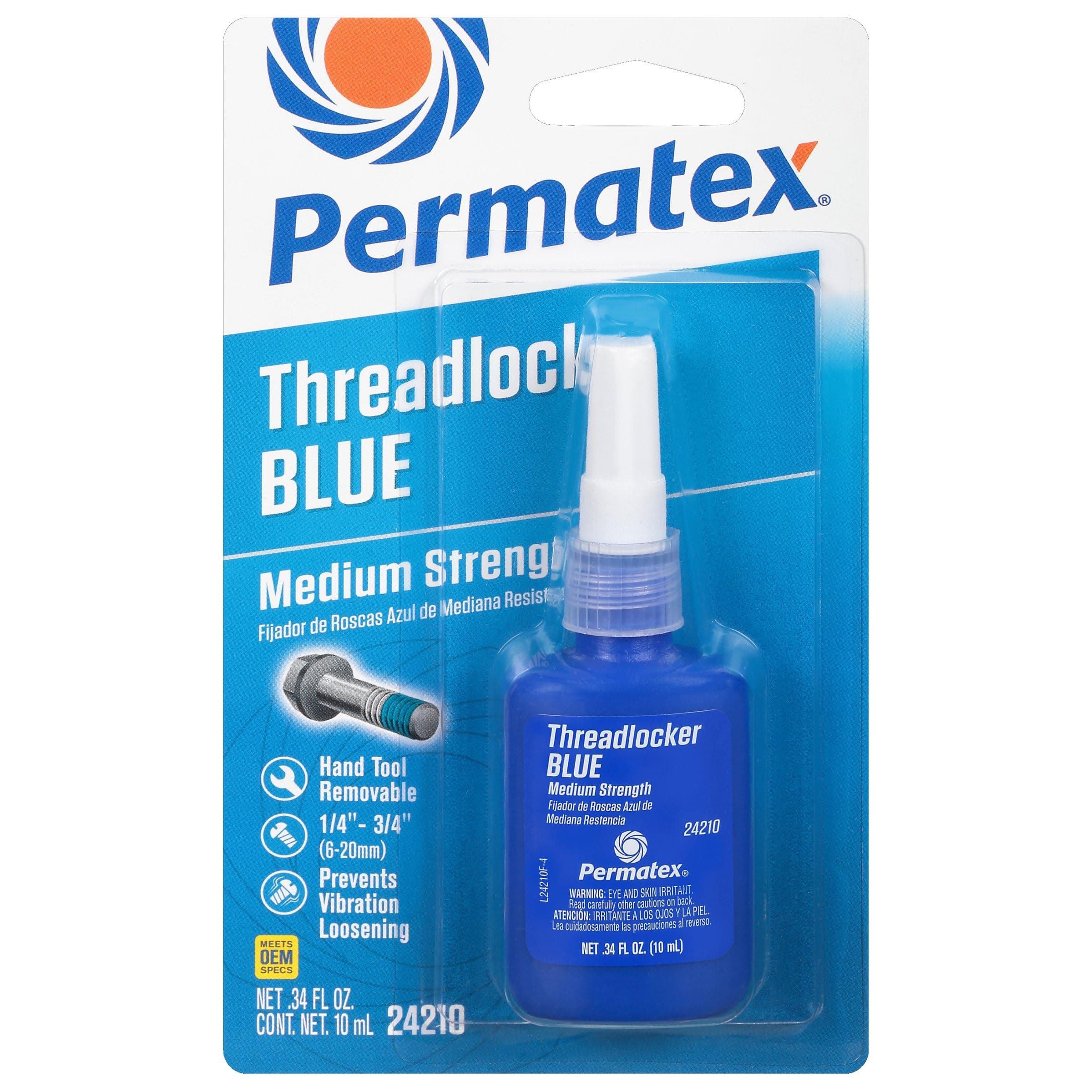 24210 Medium Strength Threadlocker Blue, 10 ml, Automotive Threadlocker For Preventing Bolts From Loosening And Corrosion, Removable With Hand Tools