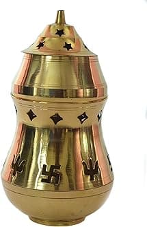 Tangerine Brass Camphor Burner Lamp with Diya Oil Diffuser,Oil Burner (Small), Gold