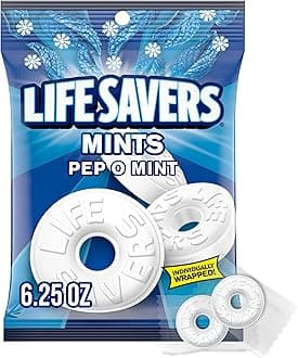 LIFE SAVERS Pep O Mint, Individually Wrapped Mints for Snacking, Sharing, Office Parties, and Pantry Stocking, 6.25 oz (12 Hard Candy Bags)