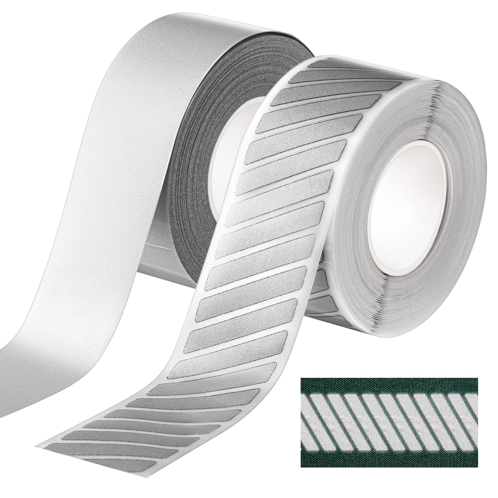Crowye 2 Pcs 1 Inch x 10 Yard High Visibility Reflective Heat Transfer Vinyl Tape Silver Iron on Fabric Clothing Tape Safety Heat Transfer Film Tape for Shirts, 2 Styles
