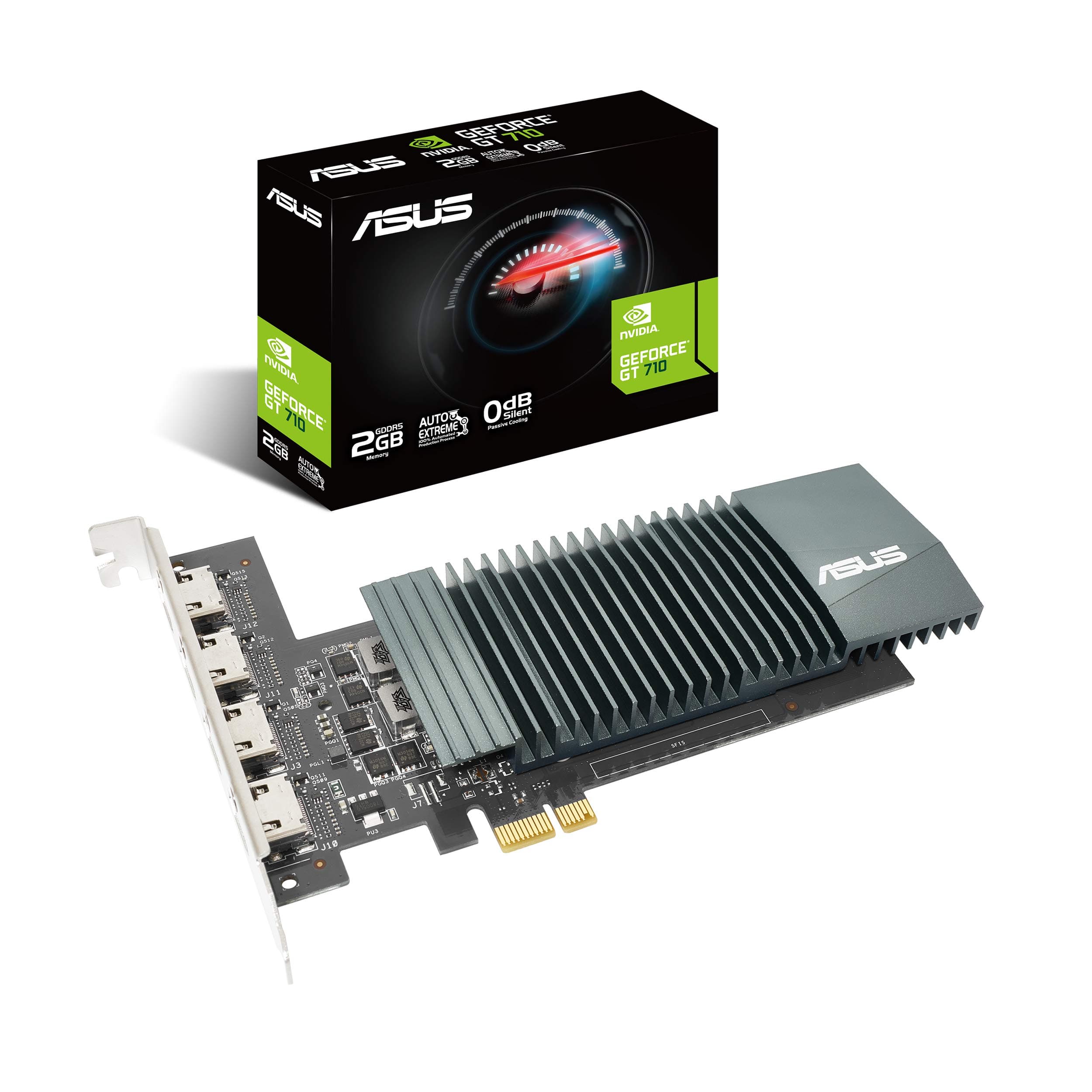 ASUS NVIDIA GeForce GT 710 Graphics Card (PCIe 2.0, 2GB GDDR5 Memory, 4x HDMI Ports, Single-slot Design, Passive Cooling)