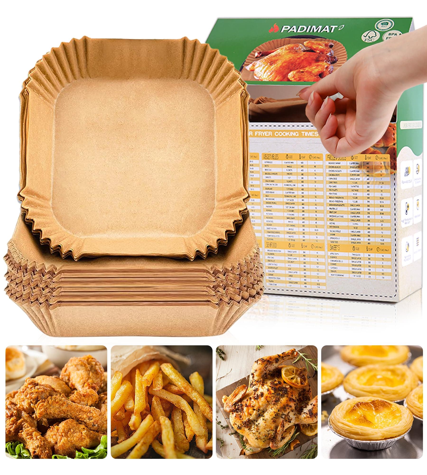 Disposable Paper Liners, 120 Pcs Square Airfryer Parchment Cooking Non-Stick Liner Accessories, Microwave Oven, Frying Pan, Oil-proof Air Fryers Filters Sheet for 2 3 4 4.5 Qt Baking Basket