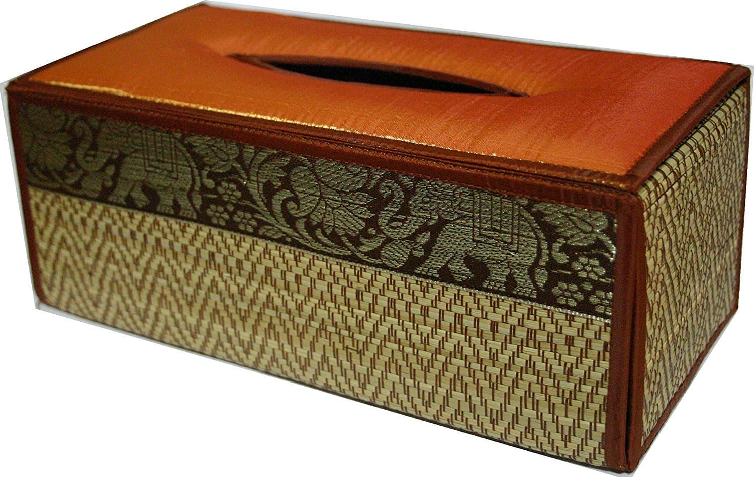 Rectangular Tissue Box Cover with Silk Elephant Design Handmade From Thailand