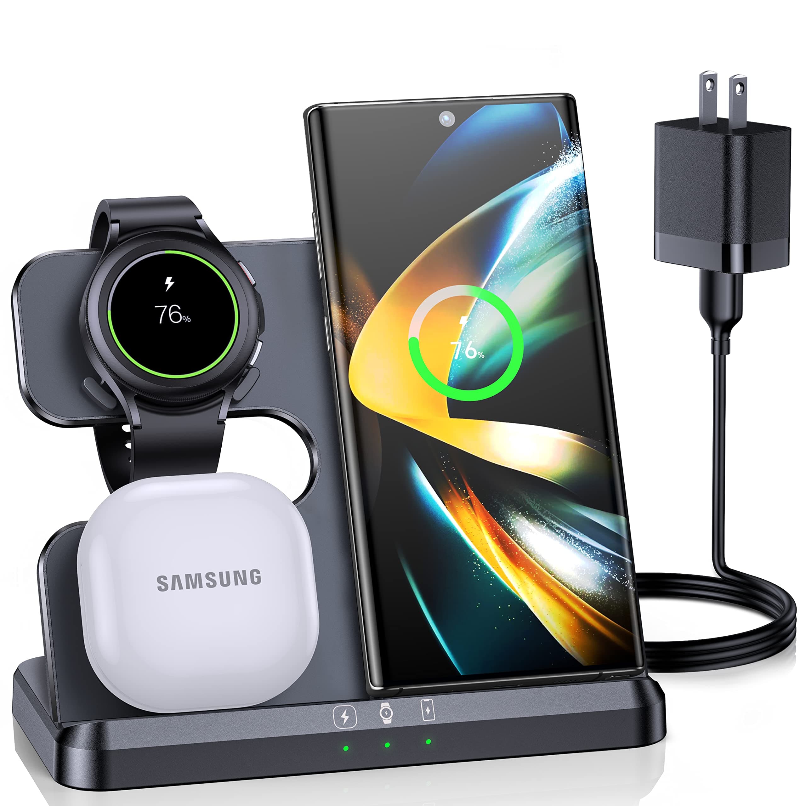 Wireless Charger for Samsung Charging Station & Android Multiple Devices 3 in 1 Fast Charger Stand for Phone Galaxy Z Flip 5/4/3 Z Fold S24 S23 Ultra S22 S21 S20, Galaxy Watch 6/5 Pro/4/3, Buds