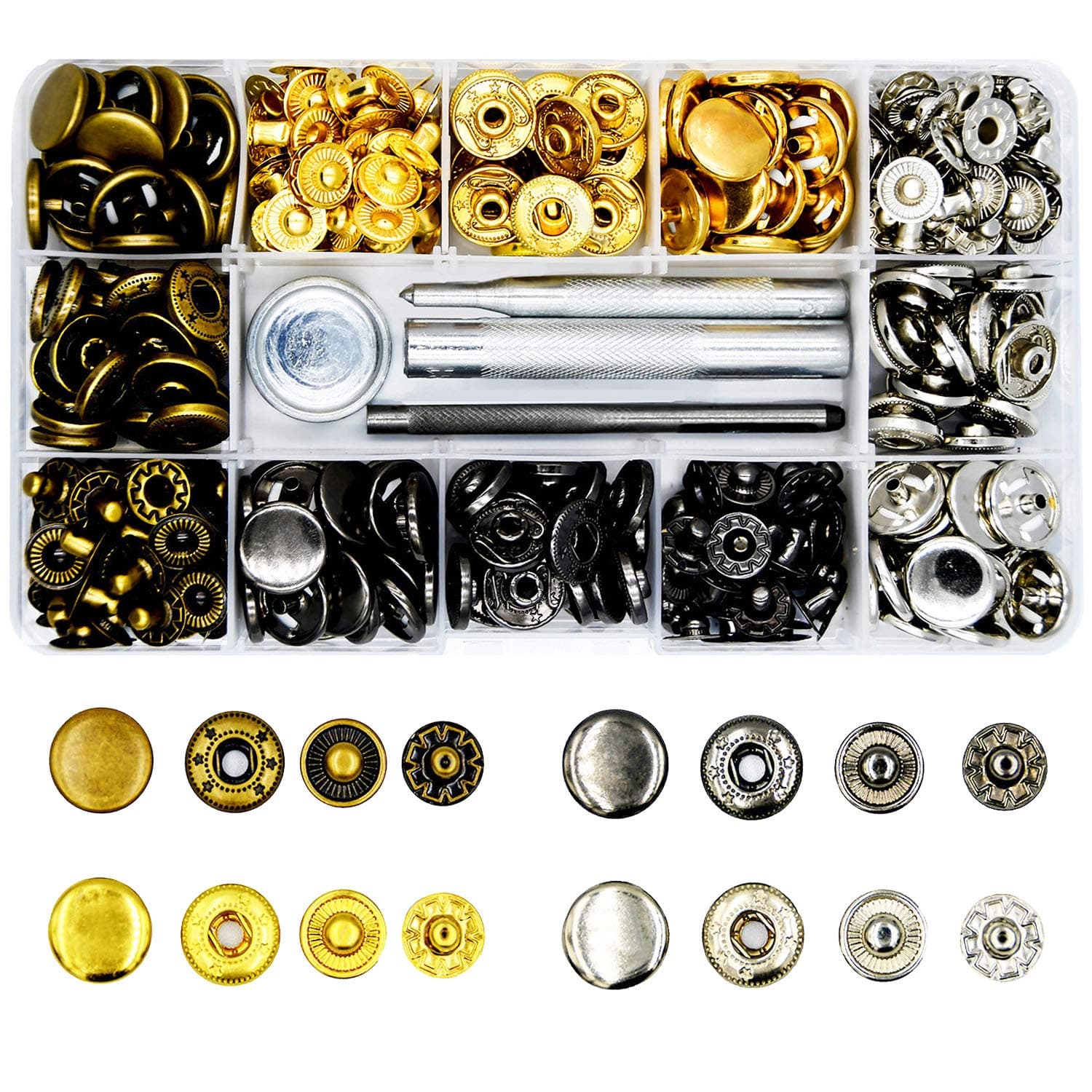 Lynda 80 Sets Metal Snap Button, 4 Colors Snap Fasteners with 4 Pieces Fixing Tools,Used in Leather Craft, DIY Craft, Overalls, Jacket and Jeans,12.5mm in Diameter …