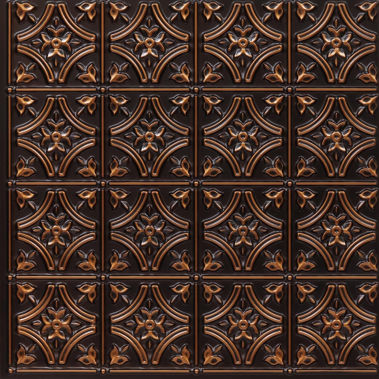 From Plain To Beautiful In Hours 150 Gothic Reims PVC 2' x 2' Glue-Up Ceiling Tile (Covers / 100 Sq. Ft), Antique Copper, 25 Pieces