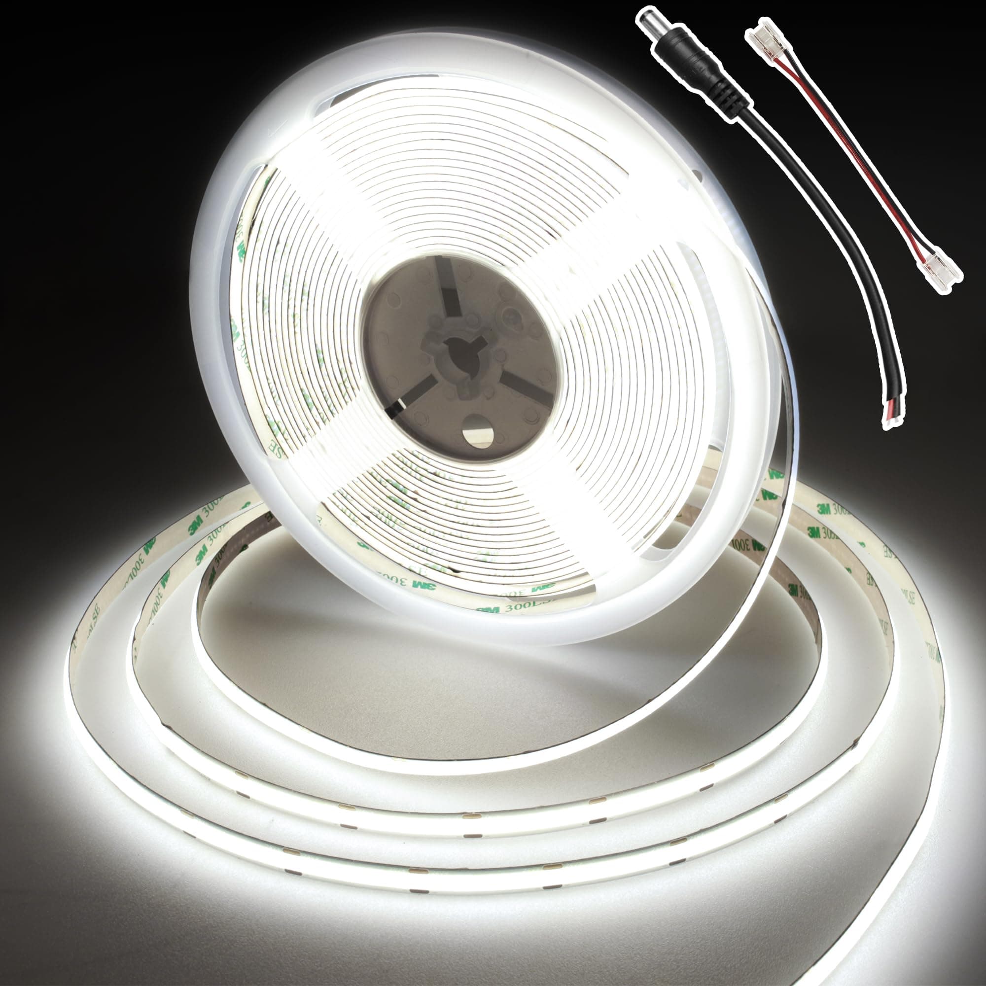 COB LED Strip 10m Cool White, 348 LEDs/m, Super Bright Strip Lights, CRI 92+, 24V, Dotless LED Tape for Display Cabinet, TV Backlight, Kitchen Mood Lighting (No Power Supply), 6000K