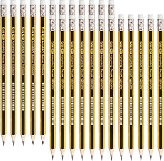 M&G 24 Pack Pre-Sharpened 2B Wooden Pencils with Top Erasers, Ideal for Schools, Offices, and Homes