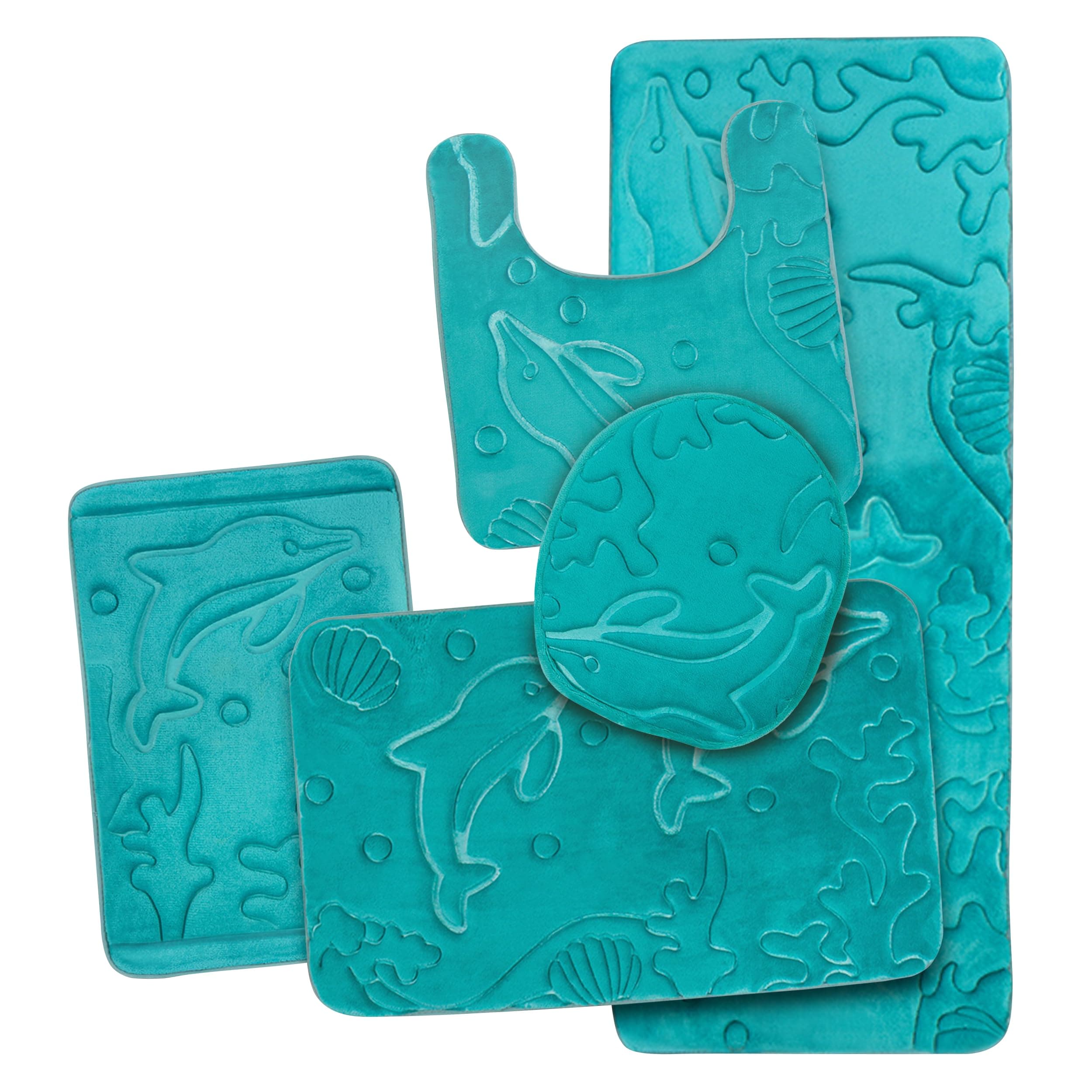 Bathroom Rug Set 5 Piece - Memory Foam Bathroom Mat Set, Soft and Comfortable, Non-Slip Thick Absorbent Bath Mats, Machine Washable, Teal