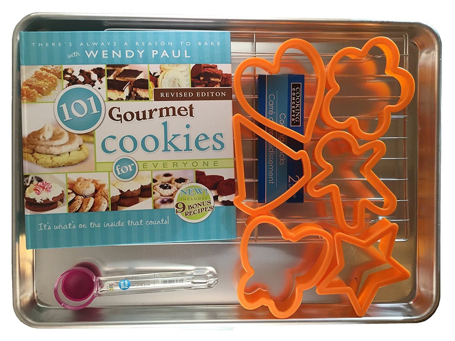 Cookie Cutters 11 Piece Set Half Sheet Pan Cookie Scoop Cooling Rack 101 Gourmet Cookies Hardback