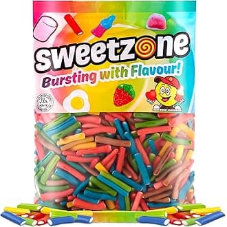 Sweetzone Rainbow Mini Pencils, Retro Sweets Tub, Candy Sticks, 1 kg, Halal Sweet, Sweets Bulk, Gummy American Candies, UK British Candy Enthusiasts