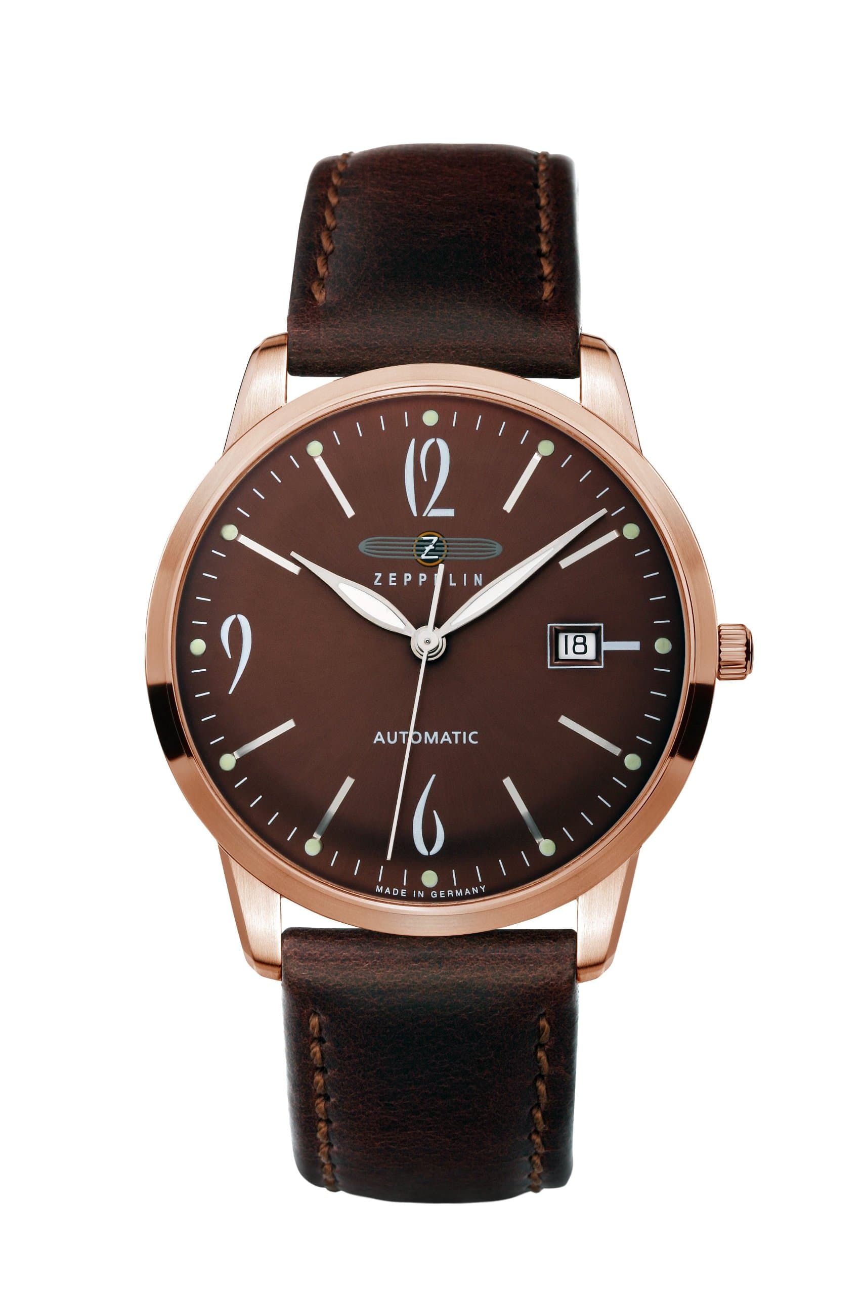 Zeppelin Gents Watch Flatline Automatic with Date Brown 7352-5