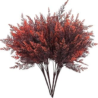 Artificial Fern Plants, Fake Ferns Bushes Plastic Shrubs Boston Leaves Bundle Faux Foliage for Outdoor Indoor Decor Garden Kitchen Office Wedding Party Christmas DIY Decoration - Red 4 Pack