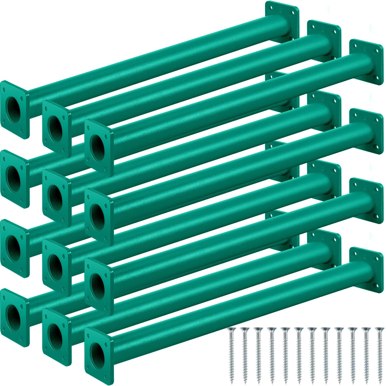 Dunzy 12 Pack Monkey Bars Swing Set Accessories Rods Playset Ladder Rungs Hardware Kit Steel Monkey Bar with Screws for Backyard Playground Equipment Mounting Plates(16.5 Inch,Green)