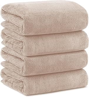 Orighty Microfiber Bath Towels Pack of 4(27'' x 54'') - Soft Feel, Highly Absorbent, Quick Drying for Body, Sport, Yoga, SPA, Fitness - Brown