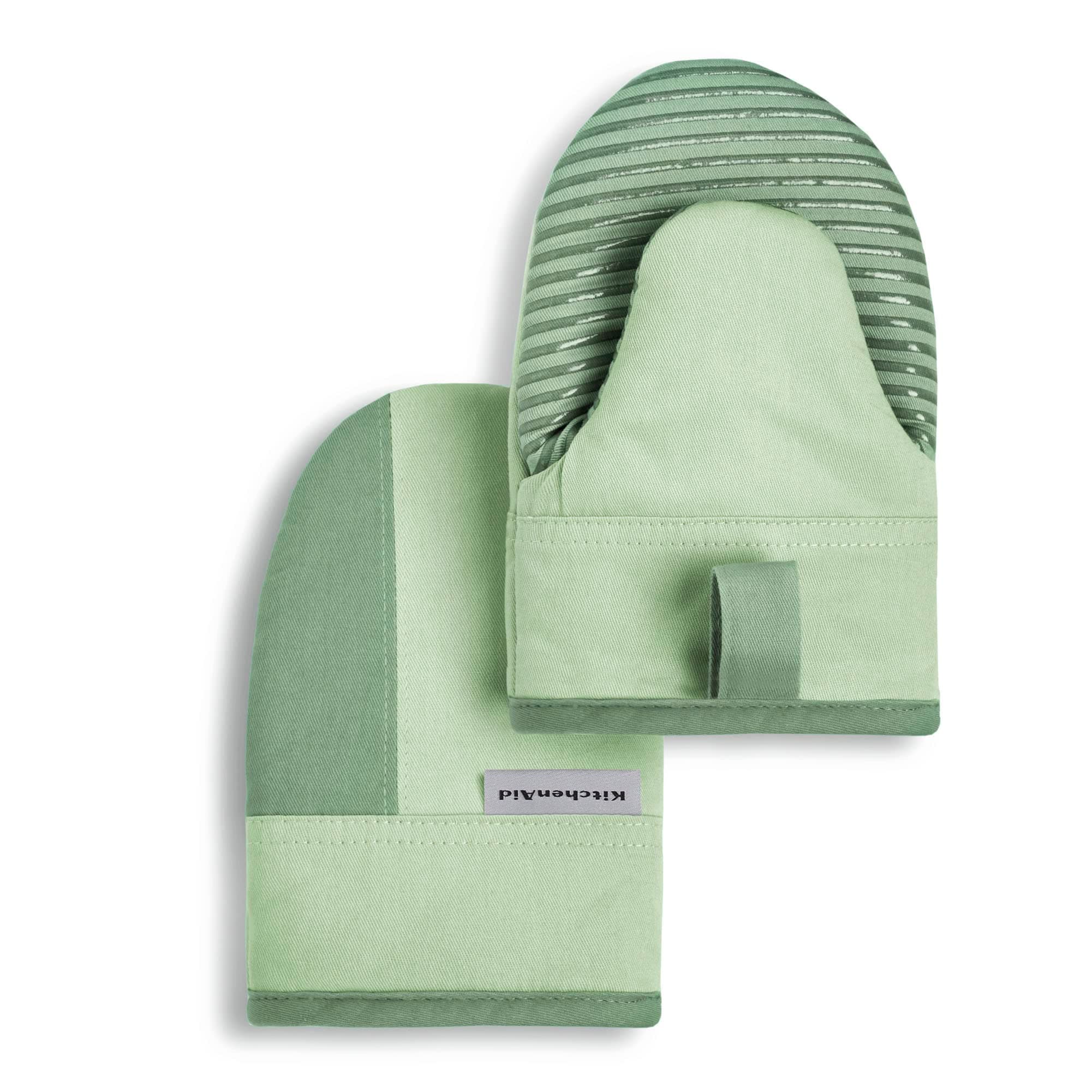 KitchenAid Beacon Two-Tone Non-Slip Mini Oven Mitt Set, Pistachio/Graphite Green, 5.5"x8", 2 Pieces