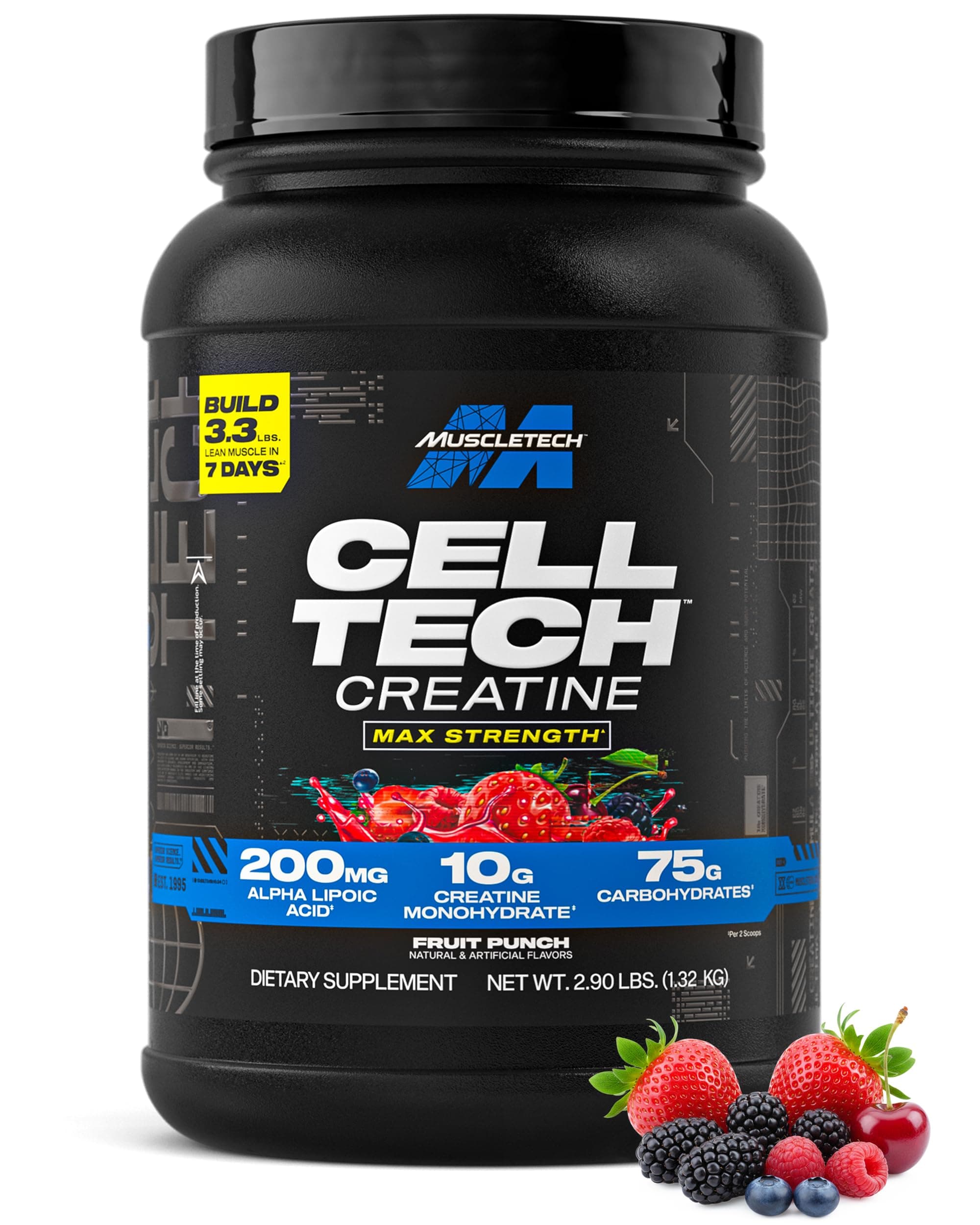 Creatine Monohydrate Powder Cell-Tech Creatine Post Workout Recovery Drink Muscle Builder For Men & Women Muscle Building Supplements Fruit Punch, 3 lbs (27 Serv)